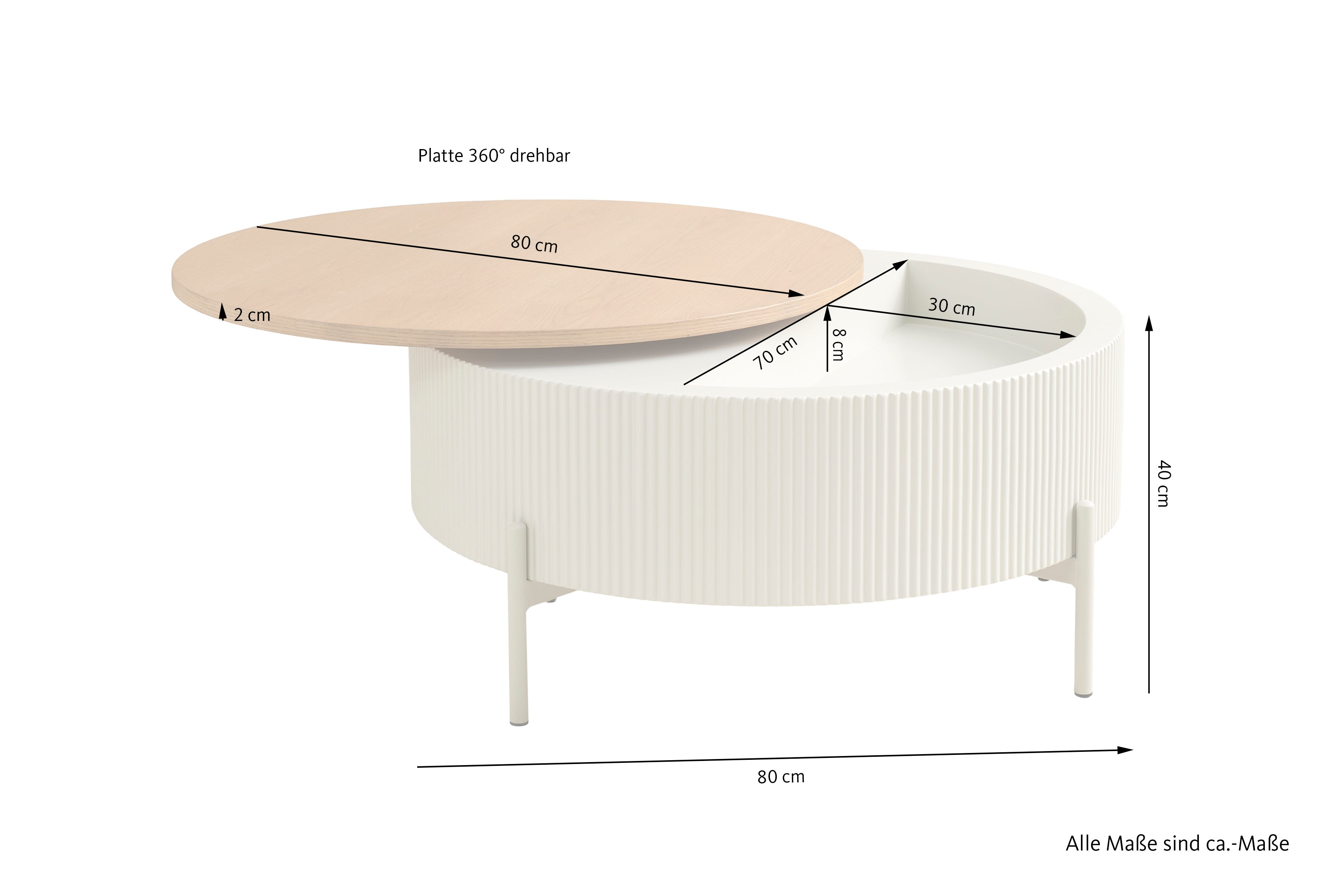 HEROY Couchtisch Eichefarbig Bianco