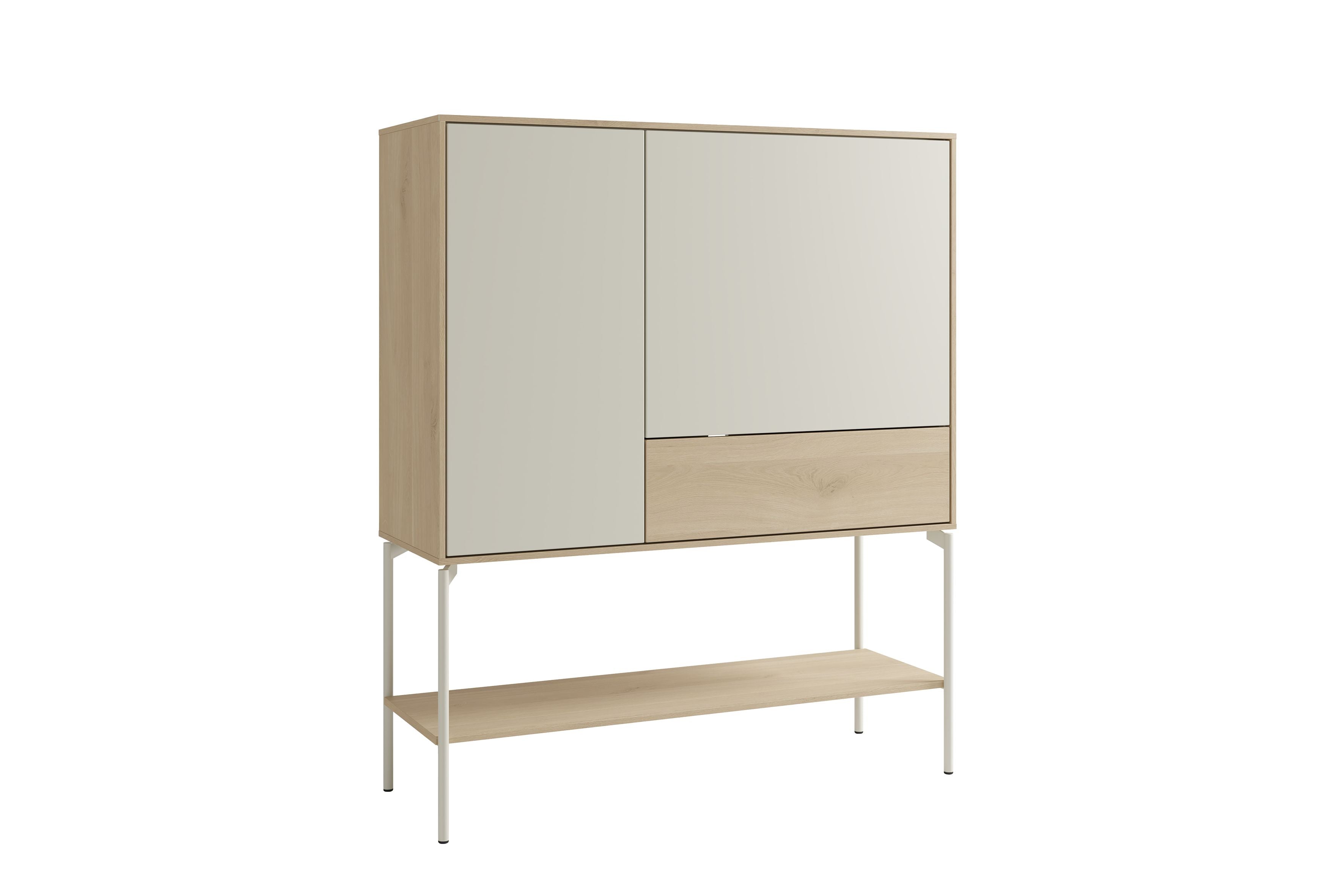 SCHÖNER WOHNEN-Kollektion Highboard LABOE 03, Korpus und Fronten in Melamin, Eichefarbig Bianco hell und seidengrau