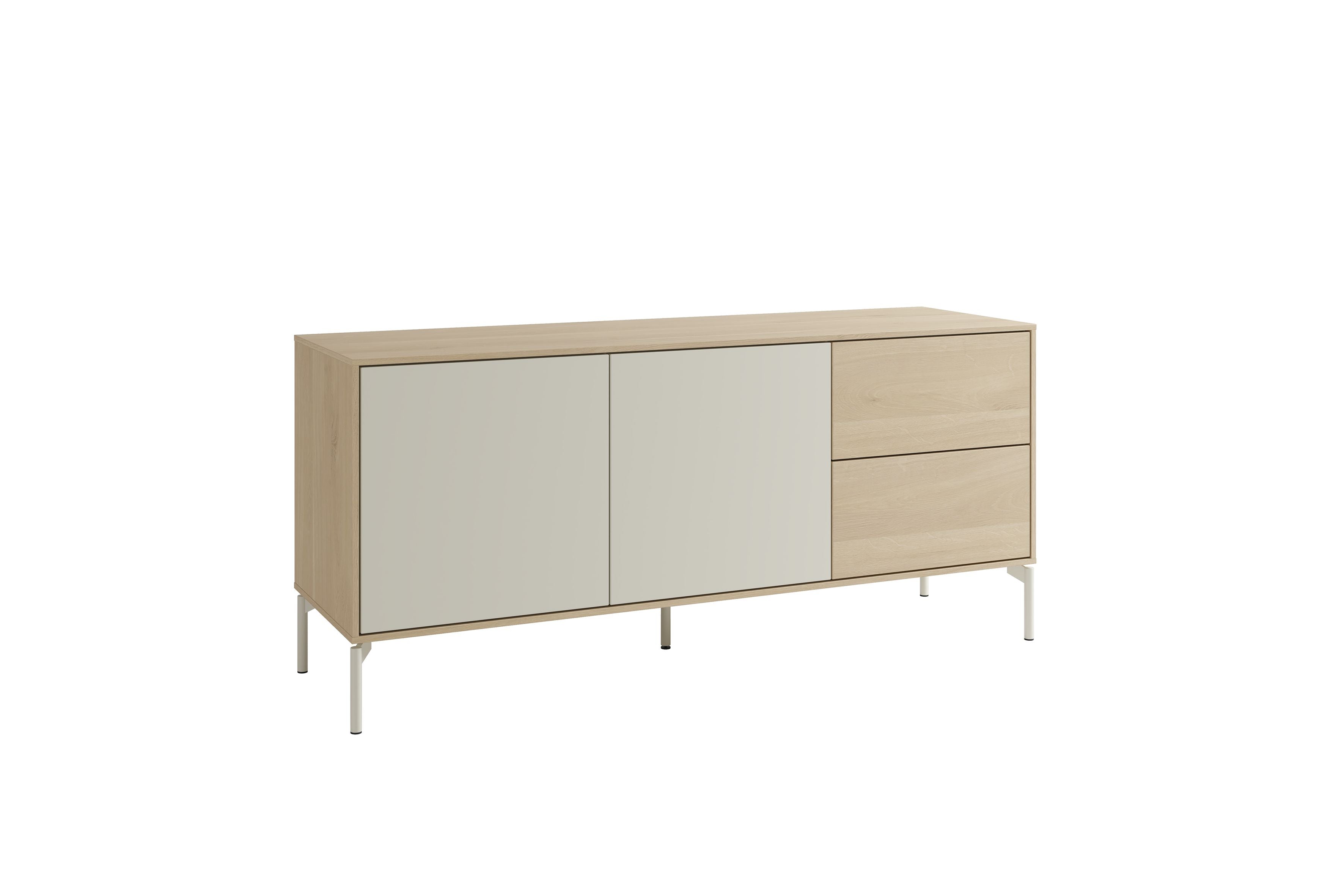 SCHÖNER WOHNEN-Kollektion Sideboard LABOE 01, Korpus und Fronten in Melamin, Eichefarbig Bianco hell und seidengrau