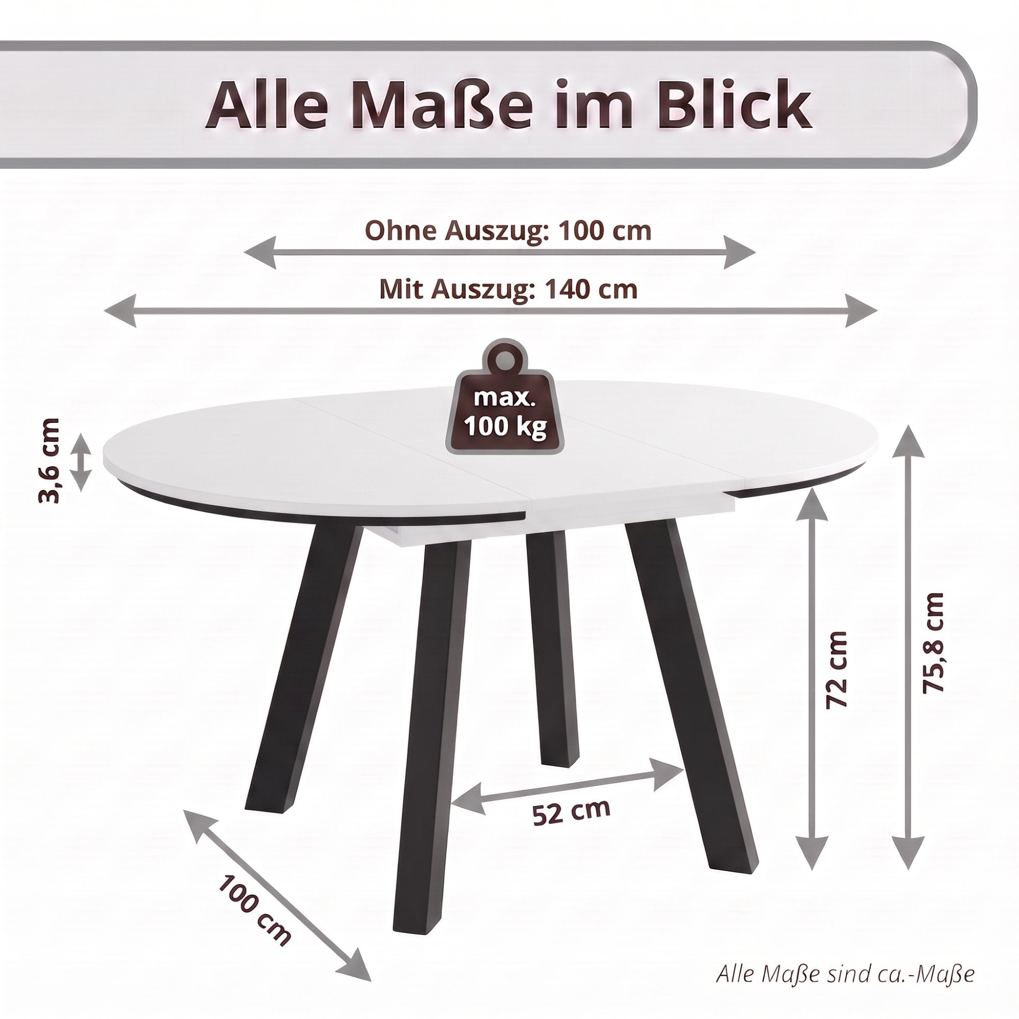 TIMOR Tisch mit Auszug weiß