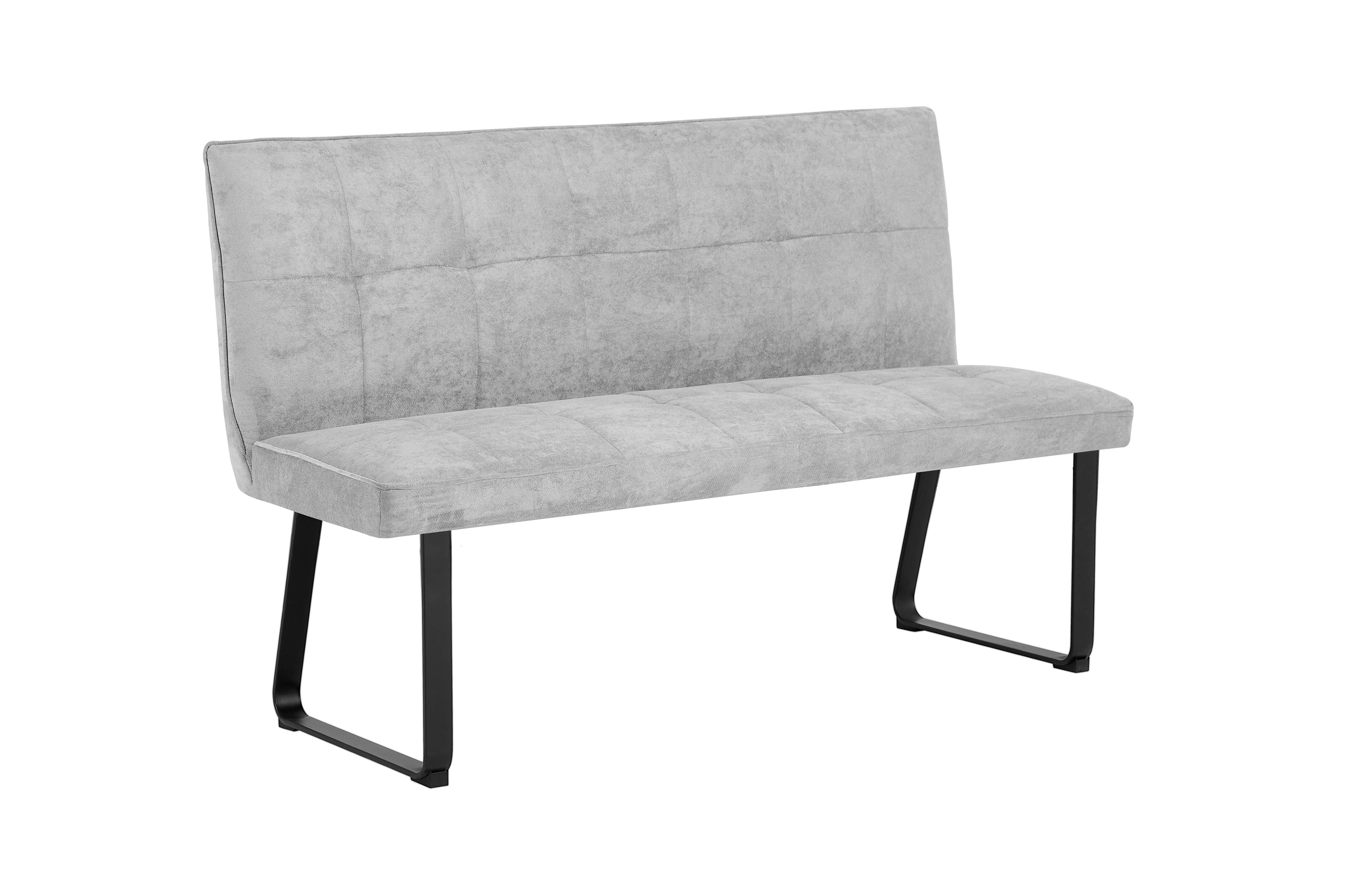 Bank Talea / Moderne Sitzbank mit einem Webstoff-Bezug in dunkelgrau oder hellgrau / Metall Gestell schwarz pulverbeschichtet / Bank mit Rückenlehne / B 140 oder 160, H 92, T 59 cm