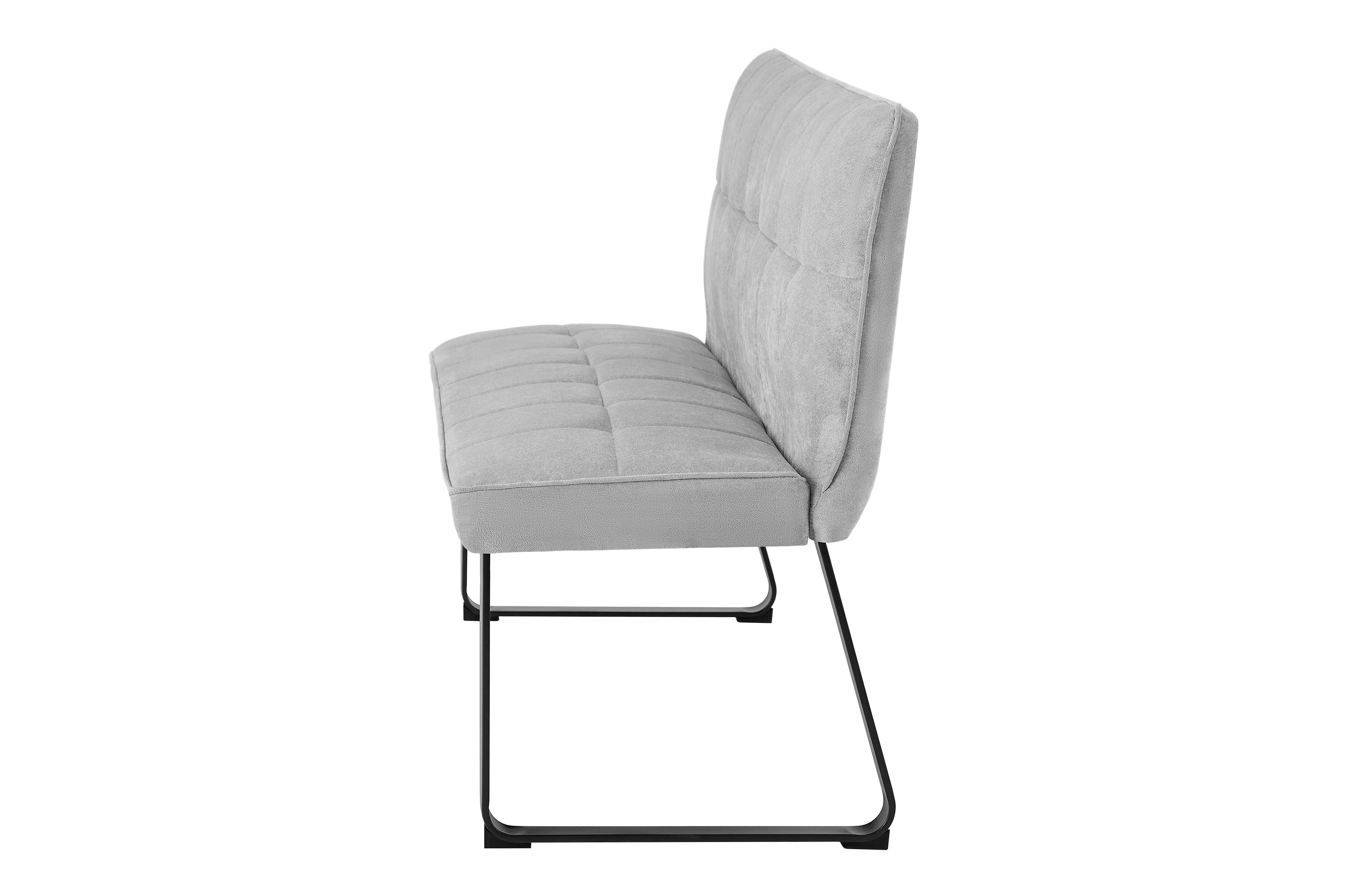 Bank Talea / Moderne Sitzbank mit einem Webstoff-Bezug in dunkelgrau oder hellgrau / Metall Gestell schwarz pulverbeschichtet / Bank mit Rückenlehne / B 140 oder 160, H 92, T 59 cm