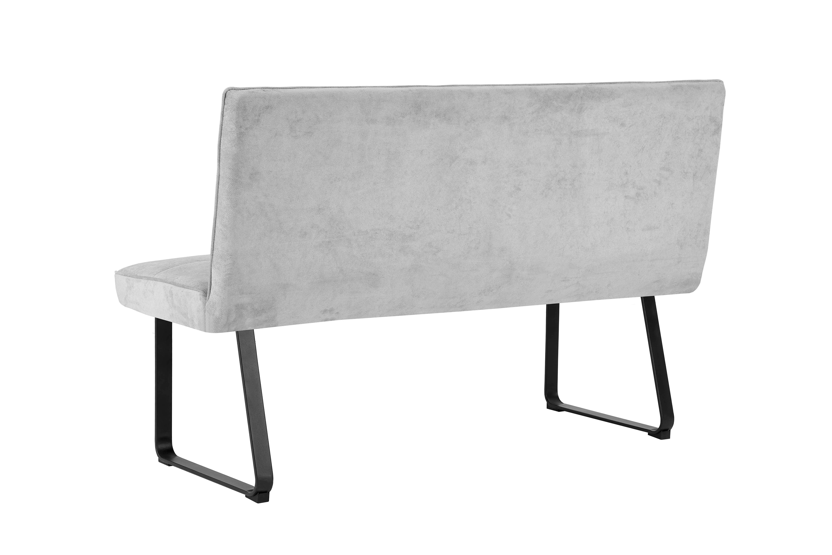 Bank Talea / Moderne Sitzbank mit einem Webstoff-Bezug in dunkelgrau oder hellgrau / Metall Gestell schwarz pulverbeschichtet / Bank mit Rückenlehne / B 140 oder 160, H 92, T 59 cm