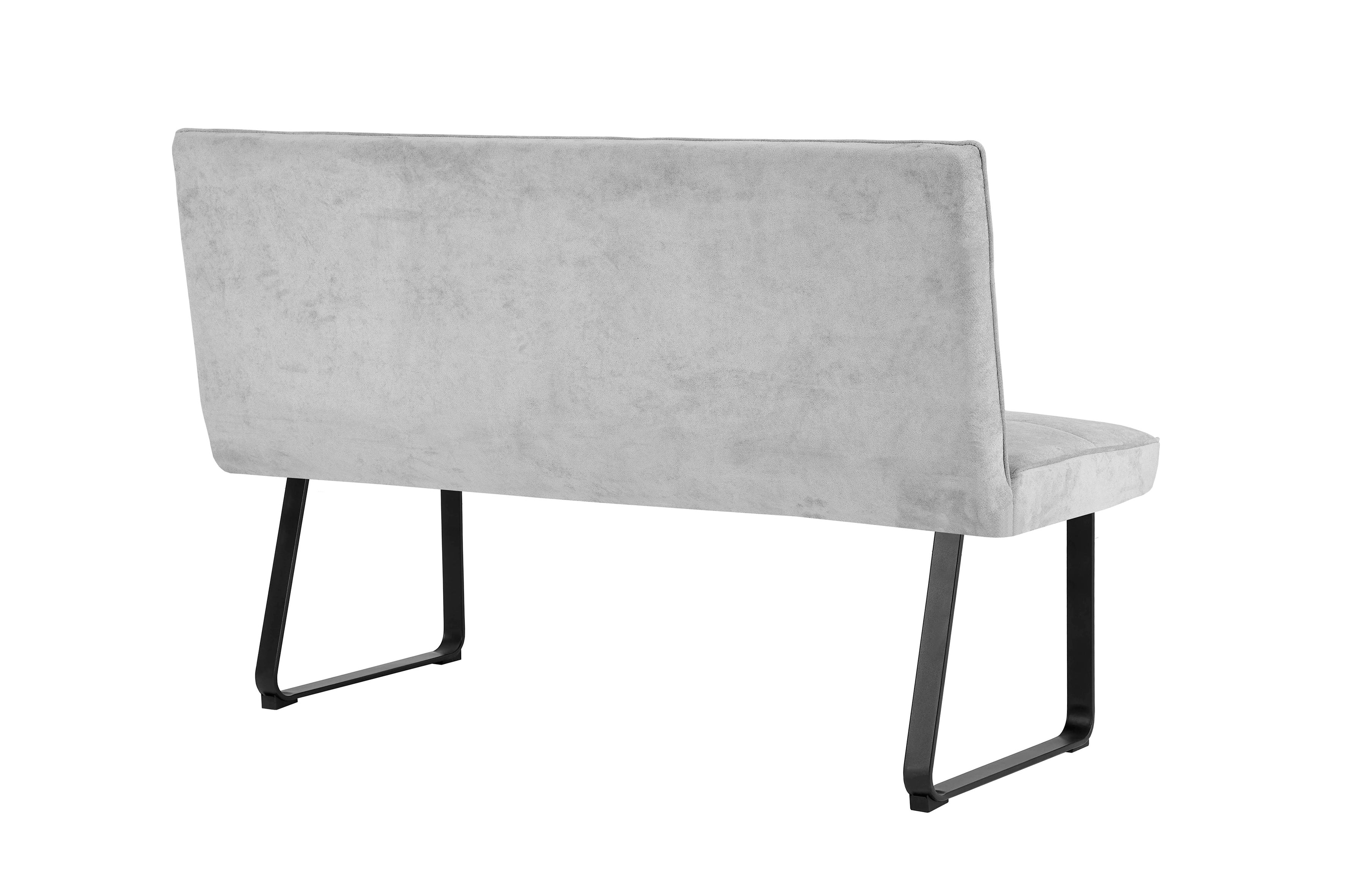 Bank Talea / Moderne Sitzbank mit einem Webstoff-Bezug in dunkelgrau oder hellgrau / Metall Gestell schwarz pulverbeschichtet / Bank mit Rückenlehne / B 140 oder 160, H 92, T 59 cm