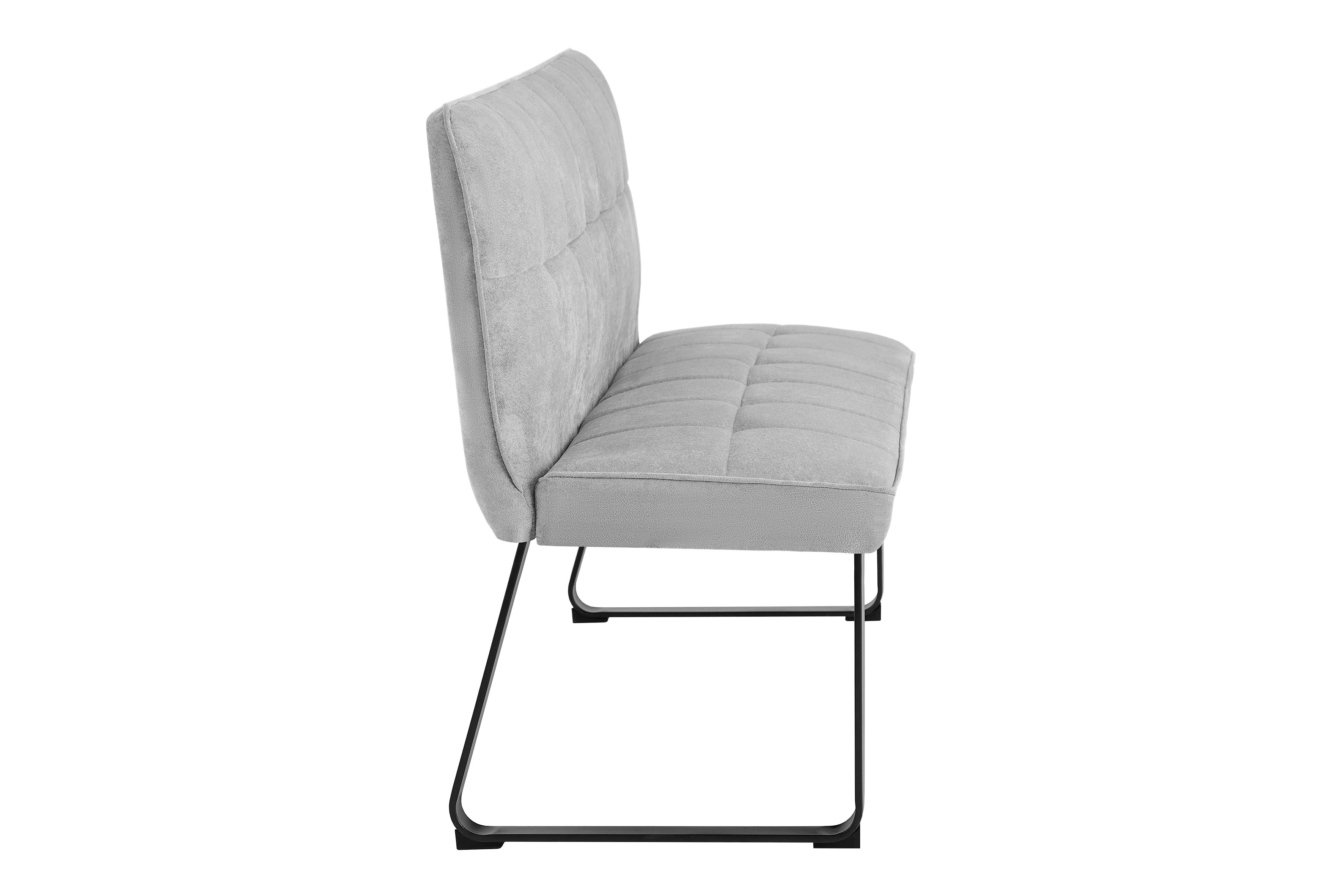 Bank Talea / Moderne Sitzbank mit einem Webstoff-Bezug in dunkelgrau oder hellgrau / Metall Gestell schwarz pulverbeschichtet / Bank mit Rückenlehne / B 140 oder 160, H 92, T 59 cm