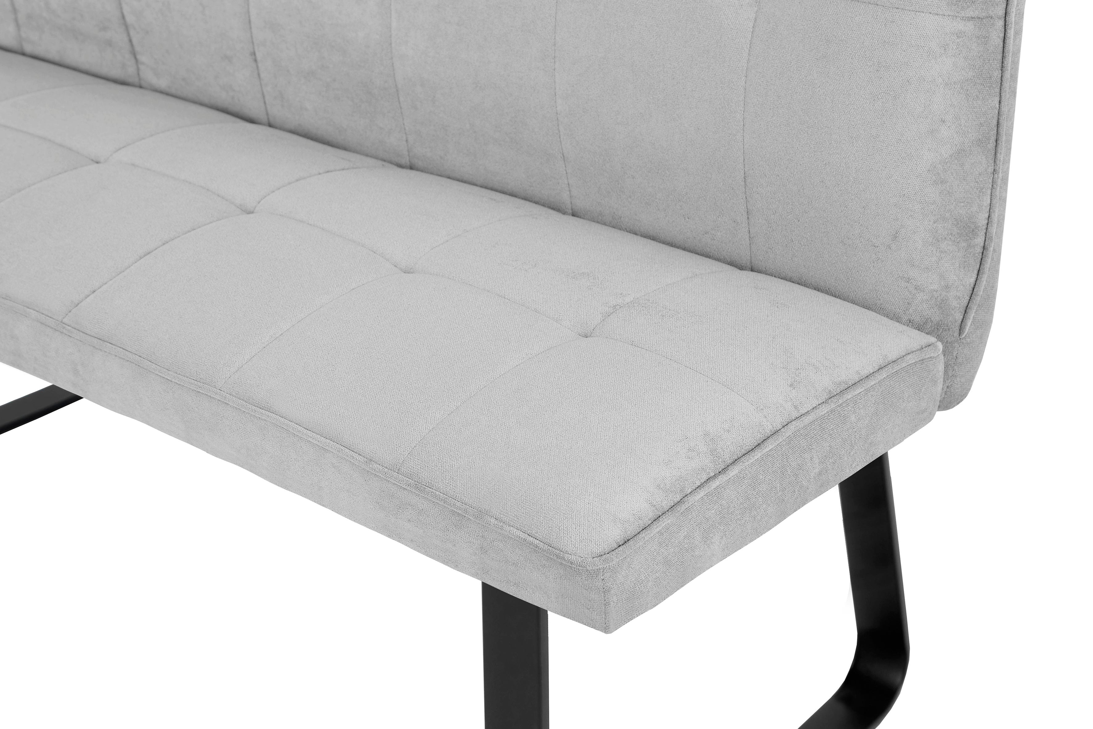 Bank Talea / Moderne Sitzbank mit einem Webstoff-Bezug in dunkelgrau oder hellgrau / Metall Gestell schwarz pulverbeschichtet / Bank mit Rückenlehne / B 140 oder 160, H 92, T 59 cm