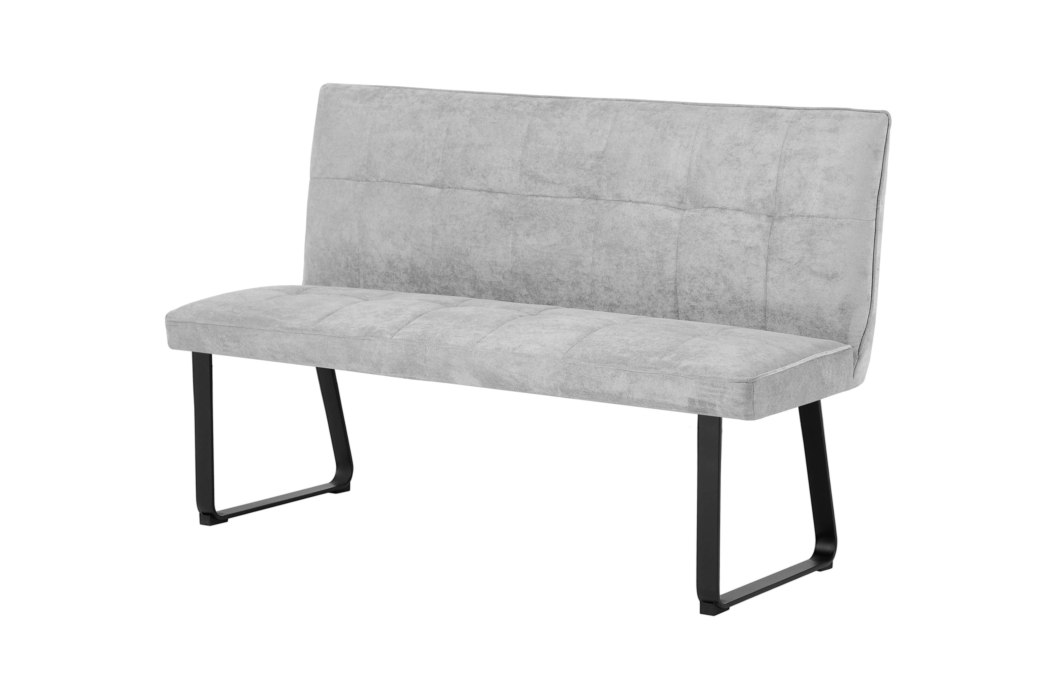 Bank Talea / Moderne Sitzbank mit einem Webstoff-Bezug in dunkelgrau oder hellgrau / Metall Gestell schwarz pulverbeschichtet / Bank mit Rückenlehne / B 140 oder 160, H 92, T 59 cm