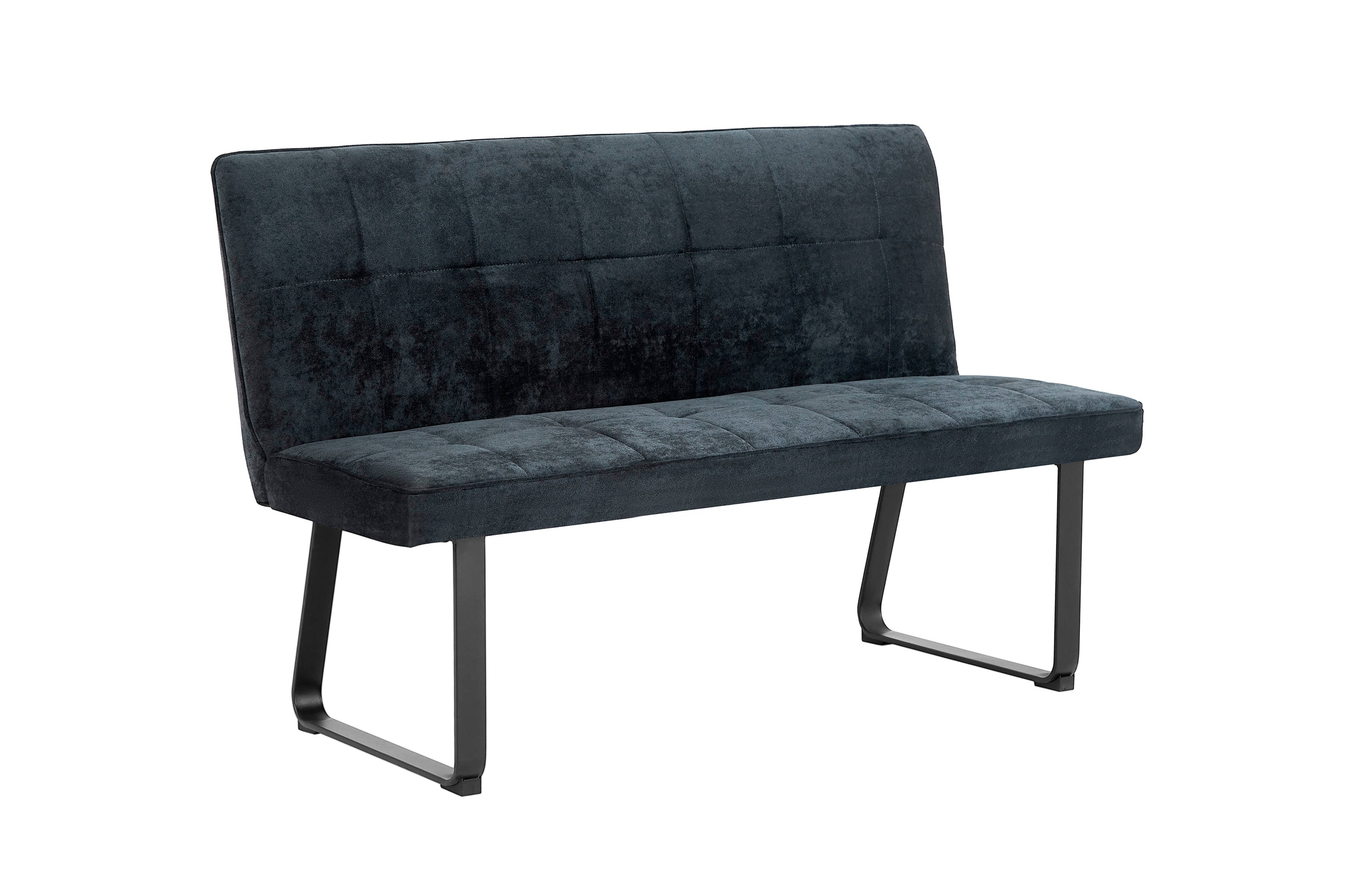 Bank Talea / Moderne Sitzbank mit einem Webstoff-Bezug in dunkelgrau oder hellgrau / Metall Gestell schwarz pulverbeschichtet / Bank mit Rückenlehne / B 140 oder 160, H 92, T 59 cm