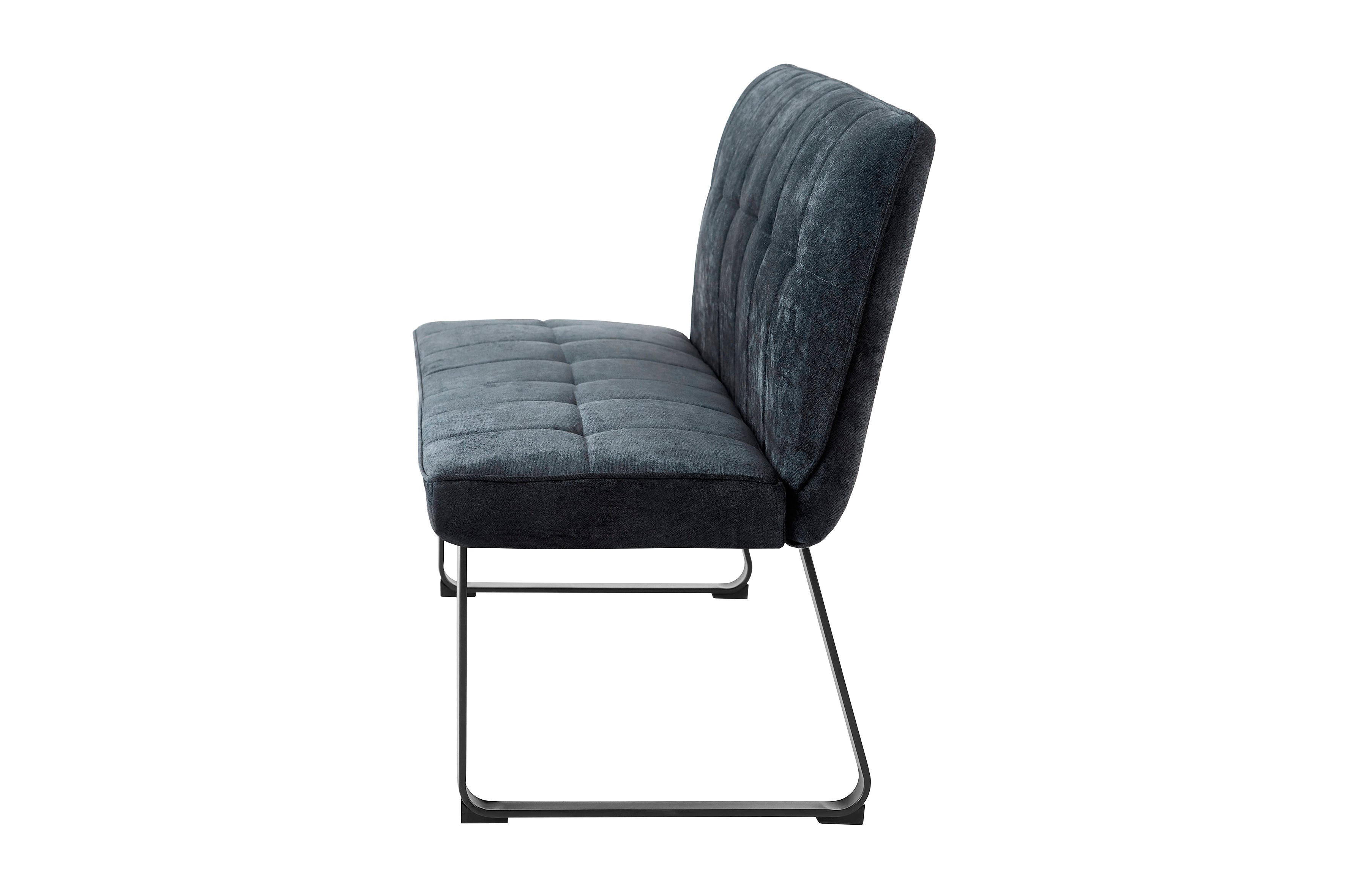 Bank Talea / Moderne Sitzbank mit einem Webstoff-Bezug in dunkelgrau oder hellgrau / Metall Gestell schwarz pulverbeschichtet / Bank mit Rückenlehne / B 140 oder 160, H 92, T 59 cm