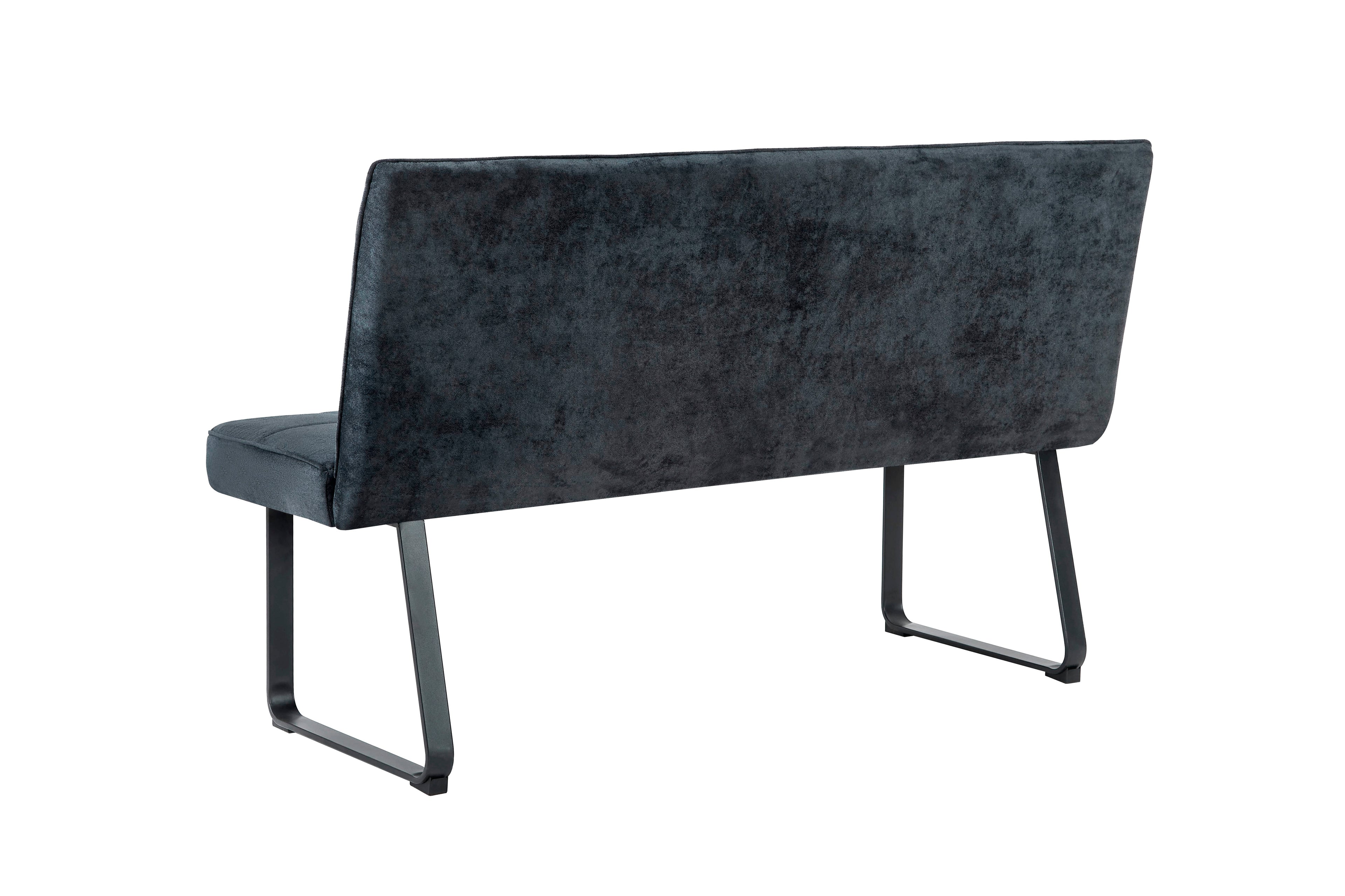 Bank Talea / Moderne Sitzbank mit einem Webstoff-Bezug in dunkelgrau oder hellgrau / Metall Gestell schwarz pulverbeschichtet / Bank mit Rückenlehne / B 140 oder 160, H 92, T 59 cm