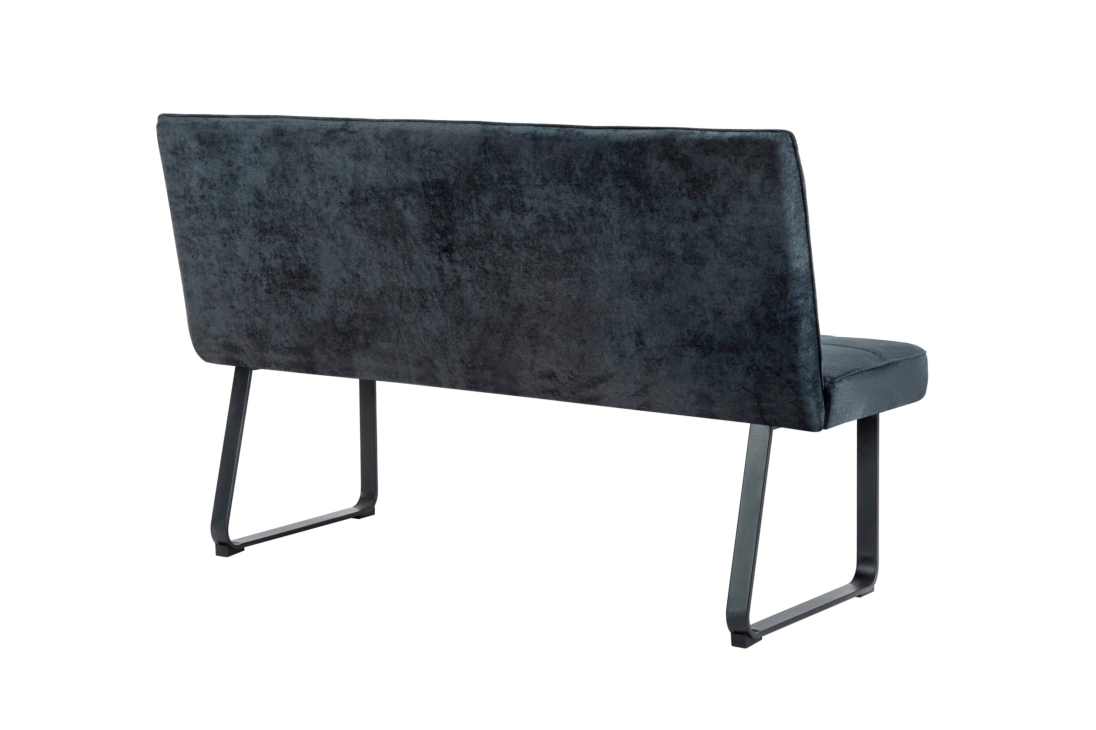 Bank Talea / Moderne Sitzbank mit einem Webstoff-Bezug in dunkelgrau oder hellgrau / Metall Gestell schwarz pulverbeschichtet / Bank mit Rückenlehne / B 140 oder 160, H 92, T 59 cm