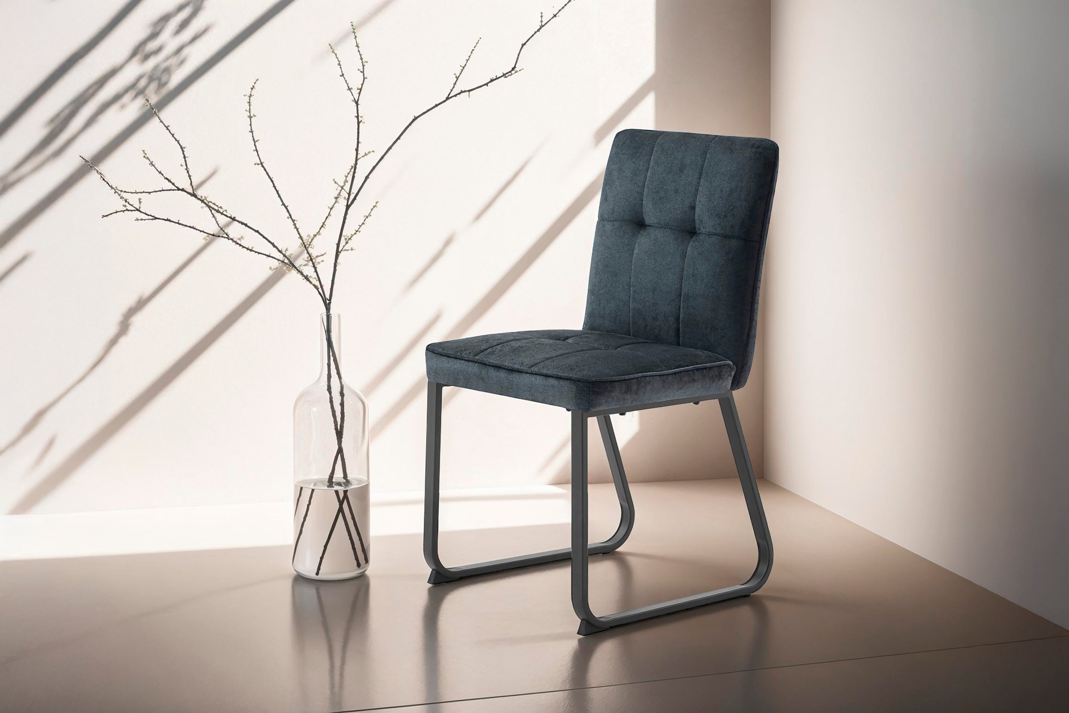 Esszimmerstuhl 2er Set Talea / Webstoff in dunkelgrau oder hellgrau / Gestell Metall in schwarz pulverbeschichtet / Küchenstuhl / Wohnzimmerstuhl / bis 120 kg / B 46, H 86, T 55 cm