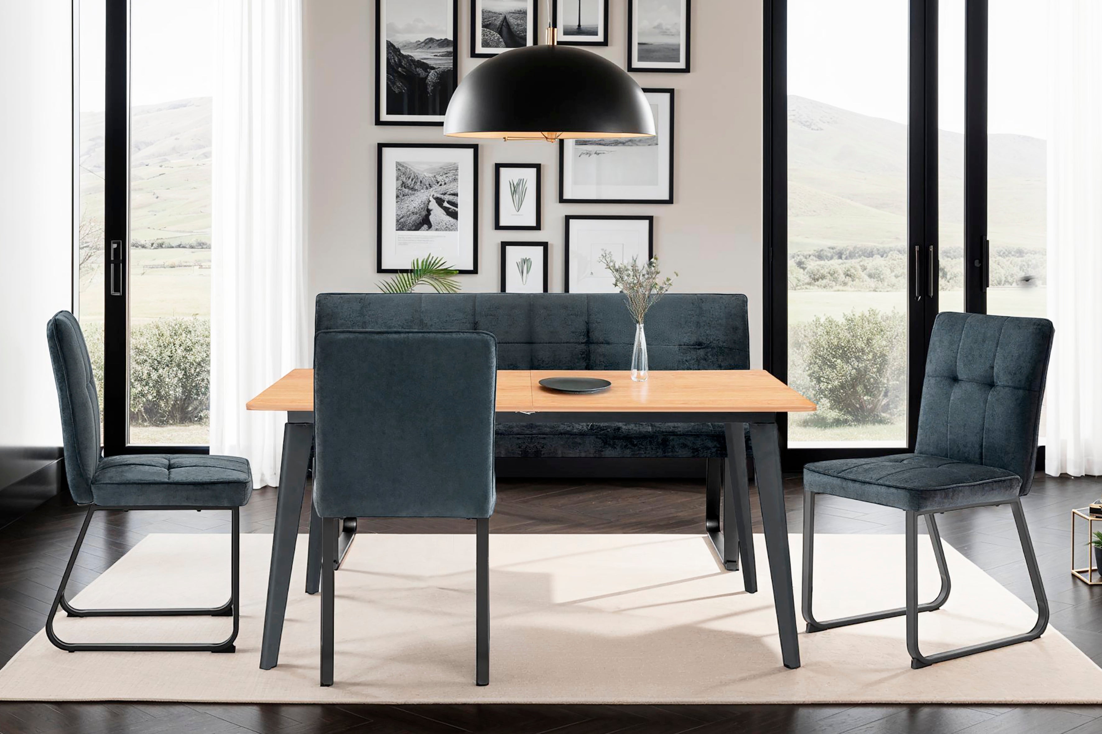 Esszimmerstuhl 2er Set Talea / Webstoff in dunkelgrau oder hellgrau / Gestell Metall in schwarz pulverbeschichtet / Küchenstuhl / Wohnzimmerstuhl / bis 120 kg / B 46, H 86, T 55 cm