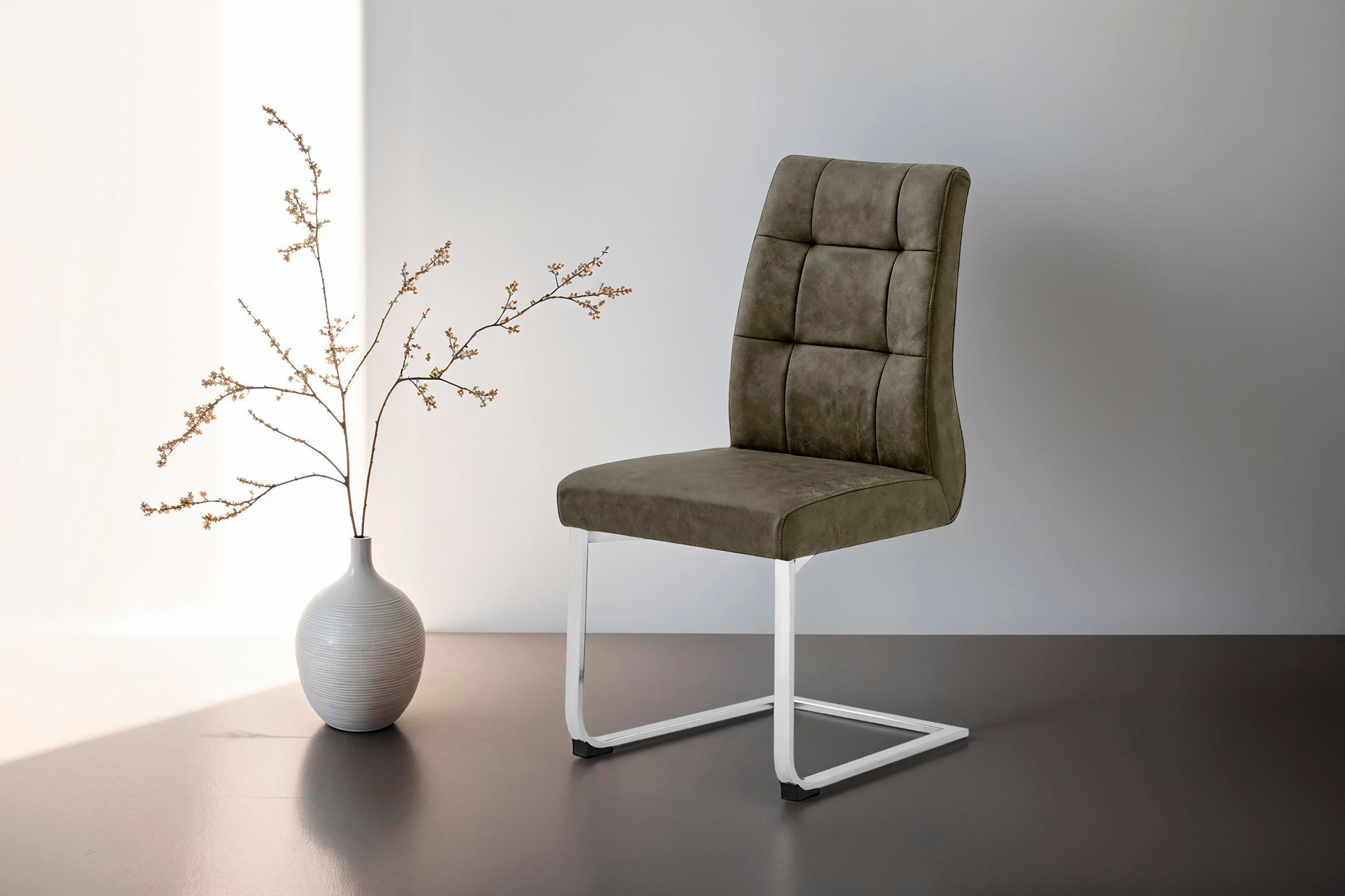 2er Set Schwingstuhl MARLEN XXL / Vintage-Stoff anthrazit, Vintage-Stoff braun Gestell verchromt oder Webstoff dunkelgrau Gestell schwarz / Küchenstühle / Esszimmerstühle / Polsterstuhl / Stühle / B 47, H 96, T 62 cm