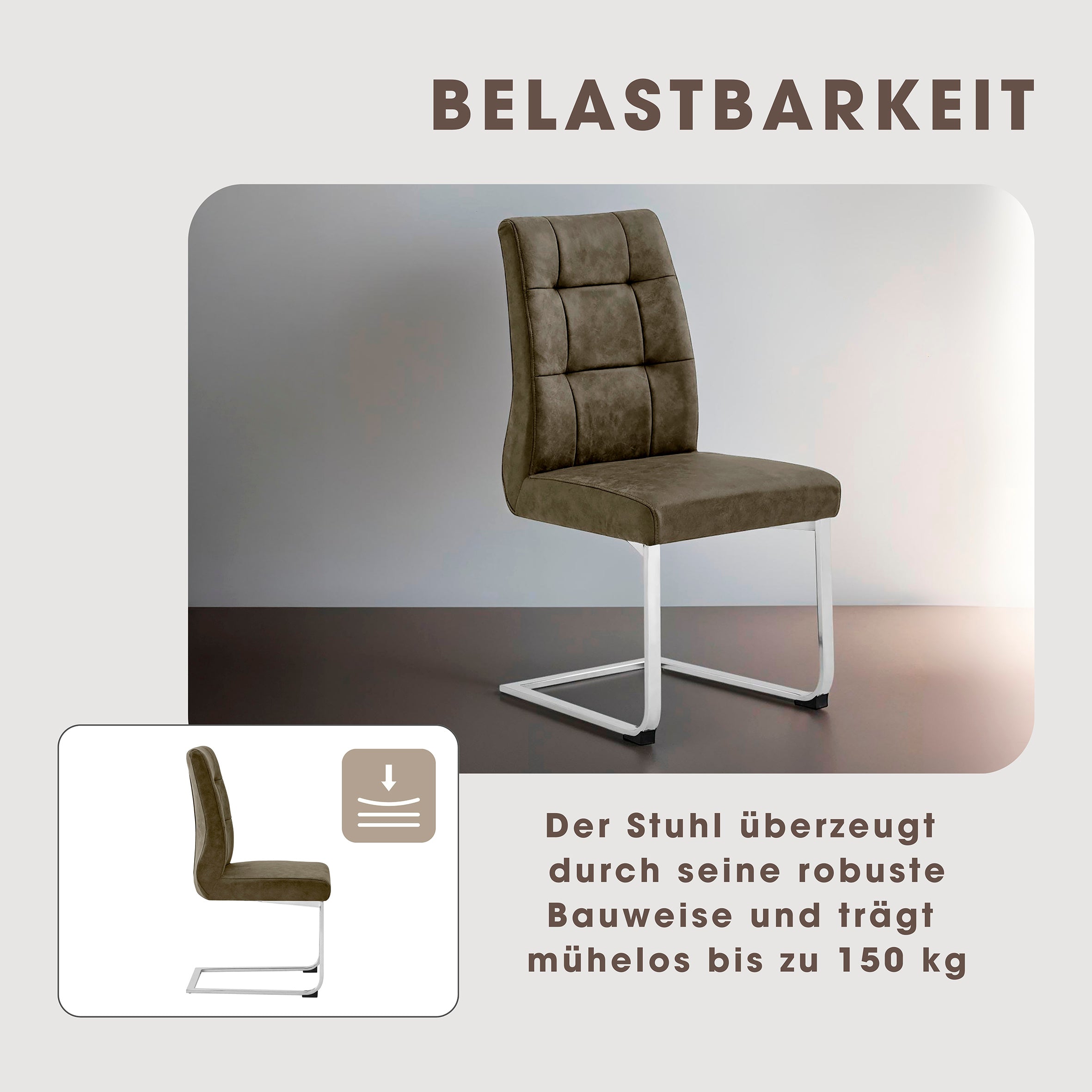 2er Set Schwingstuhl MARLEN XXL / Vintage-Stoff anthrazit, Vintage-Stoff braun Gestell verchromt oder Webstoff dunkelgrau Gestell schwarz / Küchenstühle / Esszimmerstühle / Polsterstuhl / Stühle / B 47, H 96, T 62 cm