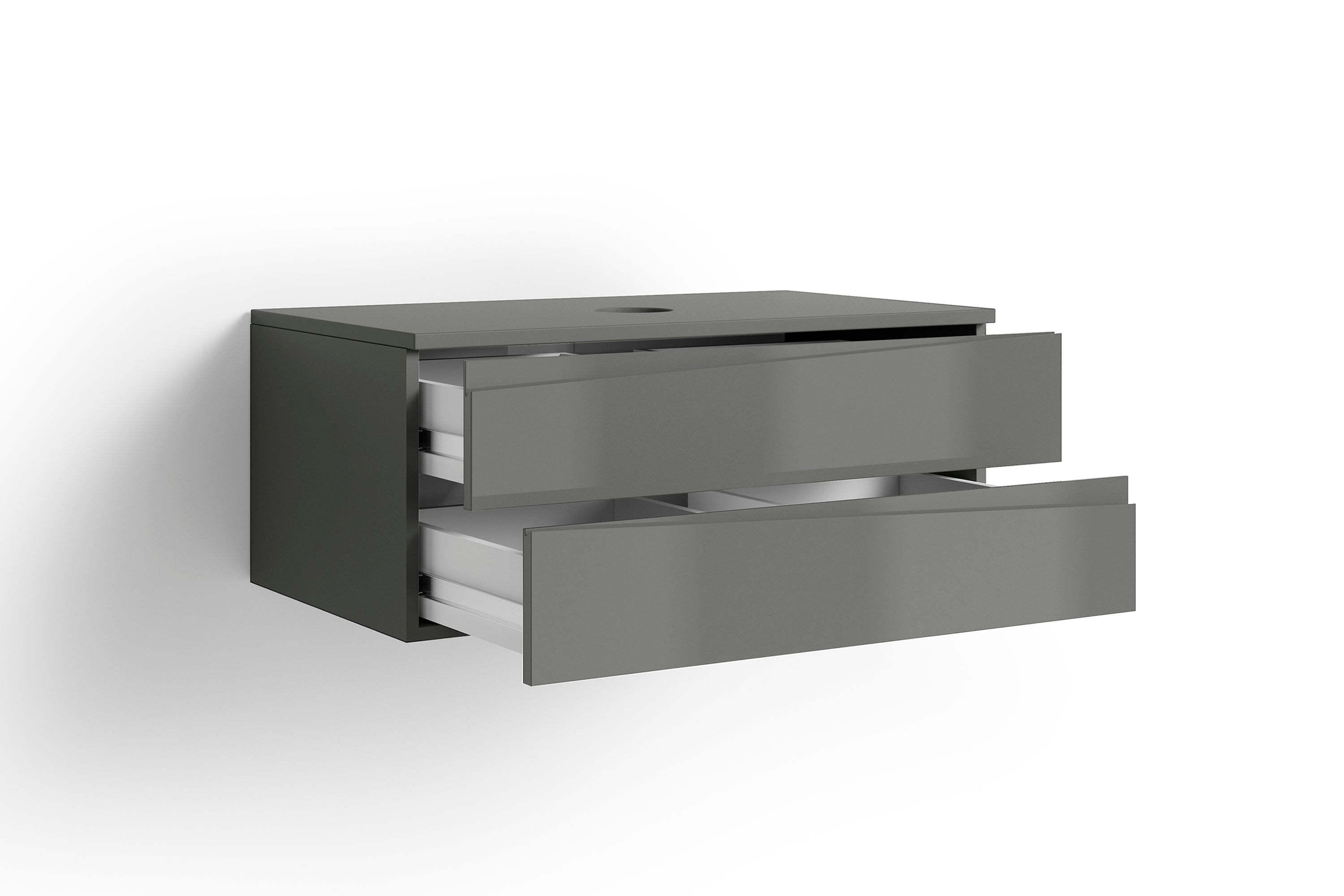 Waschtisch SHAPE / Moderne Bad Kommode / in weiß, anthrazit oder Artisan Eiche (Eiche-Optik) / 2 Schubladen mit gefräster Griffleiste / Schrank / 80 x 33 x 46 cm (BxHxT)