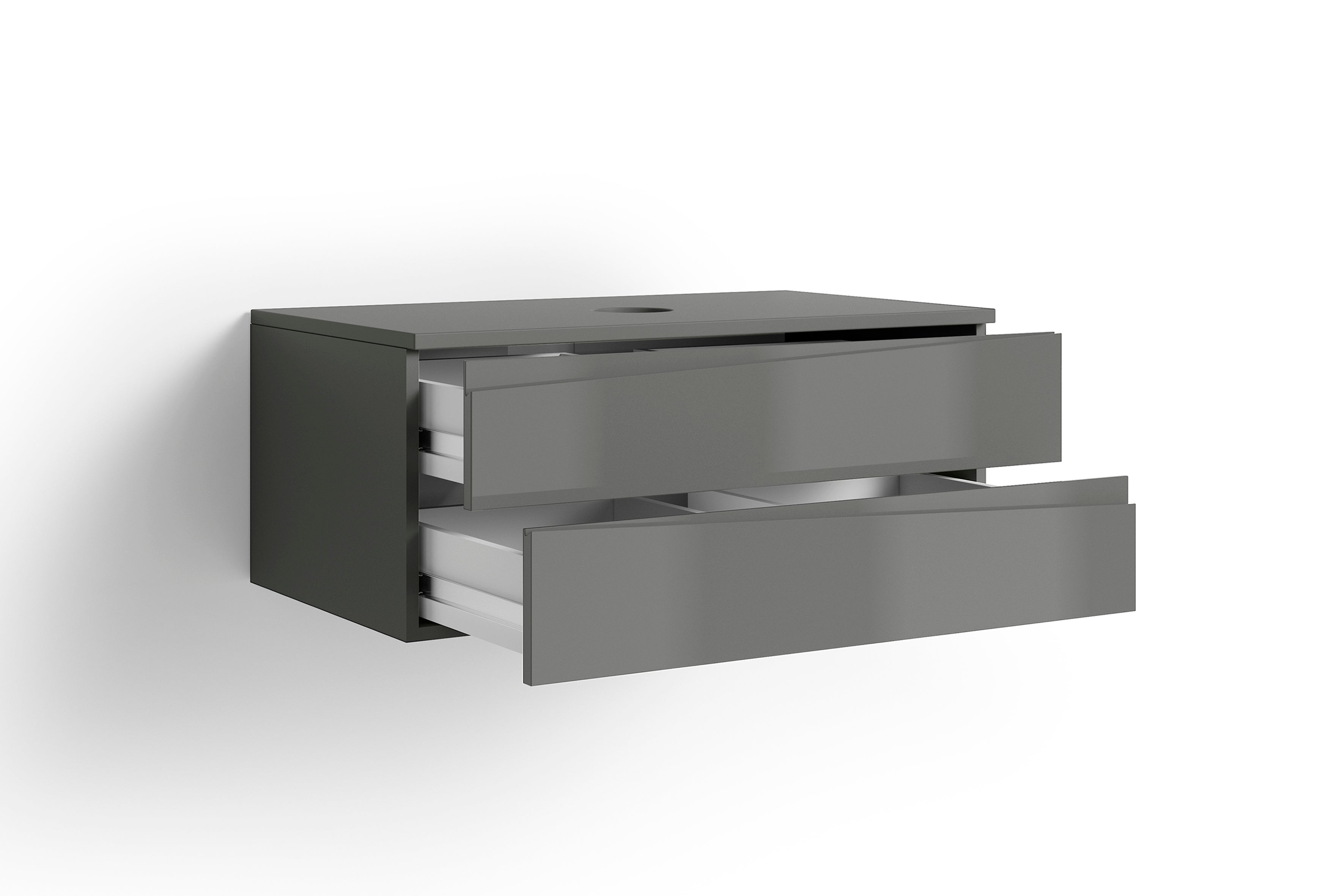 Waschtisch SHAPE / Moderne Bad Kommode / in weiß, anthrazit oder Artisan Eiche (Eiche-Optik) / 2 Schubladen mit gefräster Griffleiste / Schrank / 80 x 33 x 46 cm (BxHxT)