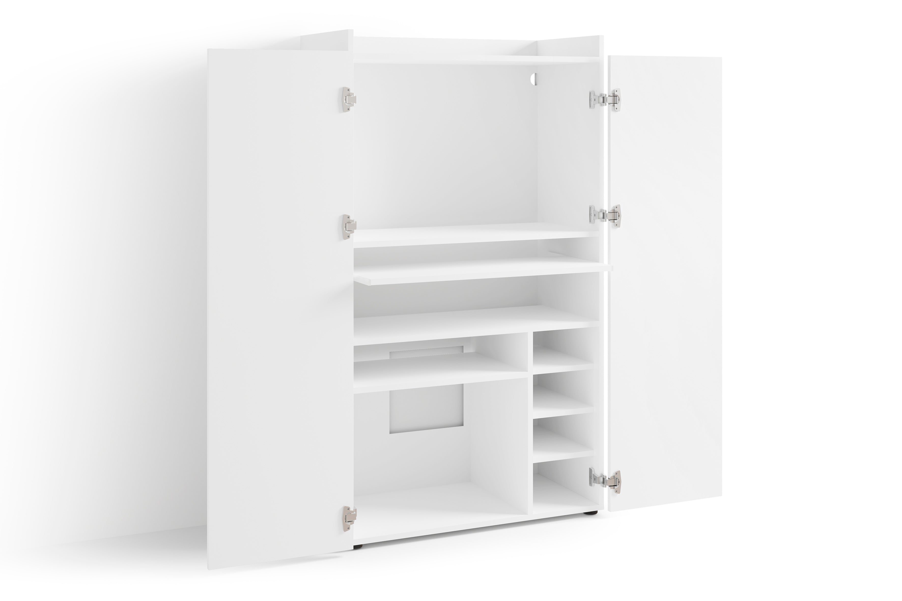 Sekretär JANNE / Sekretär matt weiß oder Artisan Eiche (Eiche-Optik) / Office-Schrank mit 2 Türen / platzsparend / Grifflos / B 80, H 141, T 40 cm