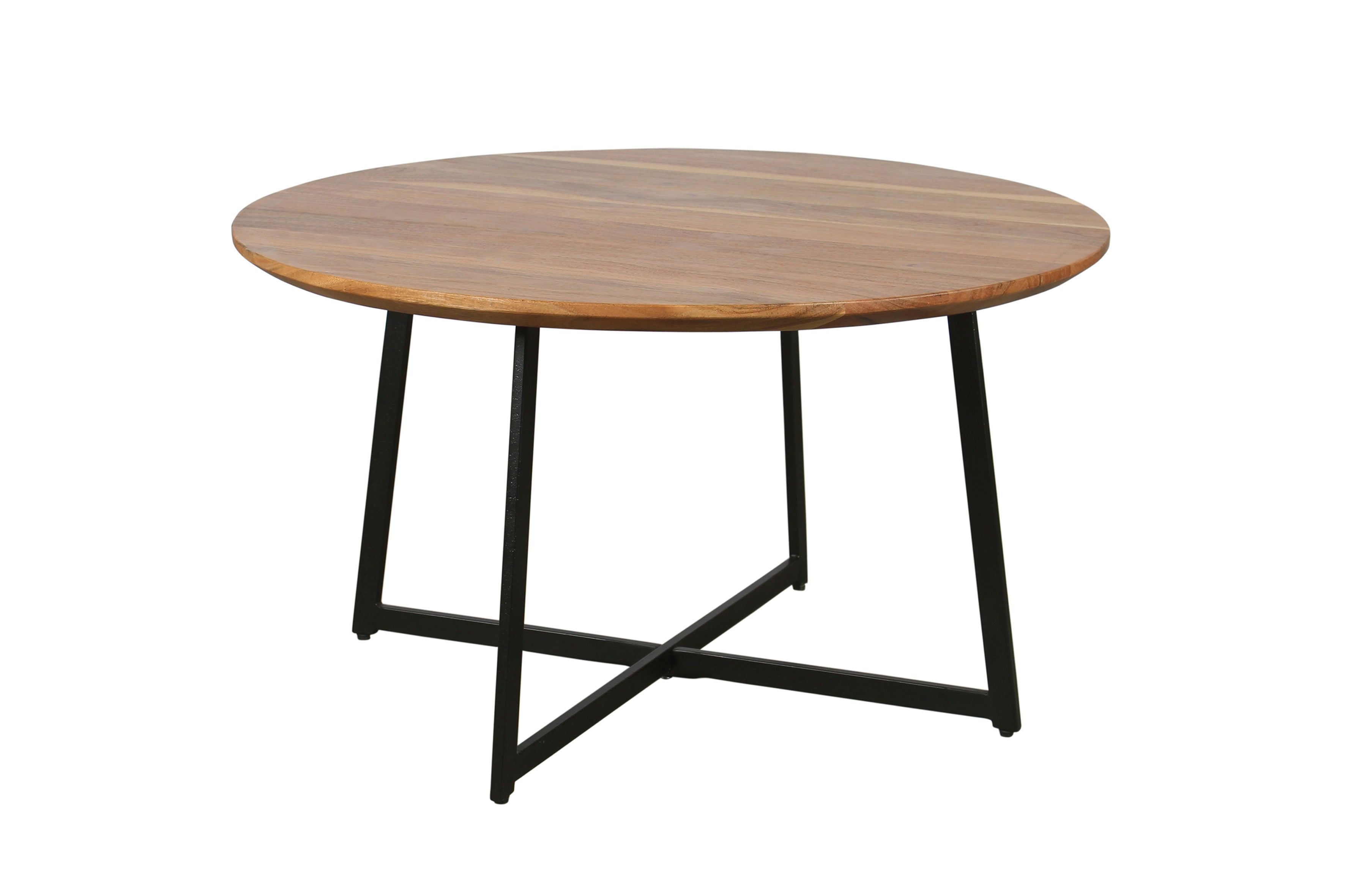 Couchtisch ALINA / Platte Akazie massiv / Gestell Metall schwarz / D 80, H 47 cm