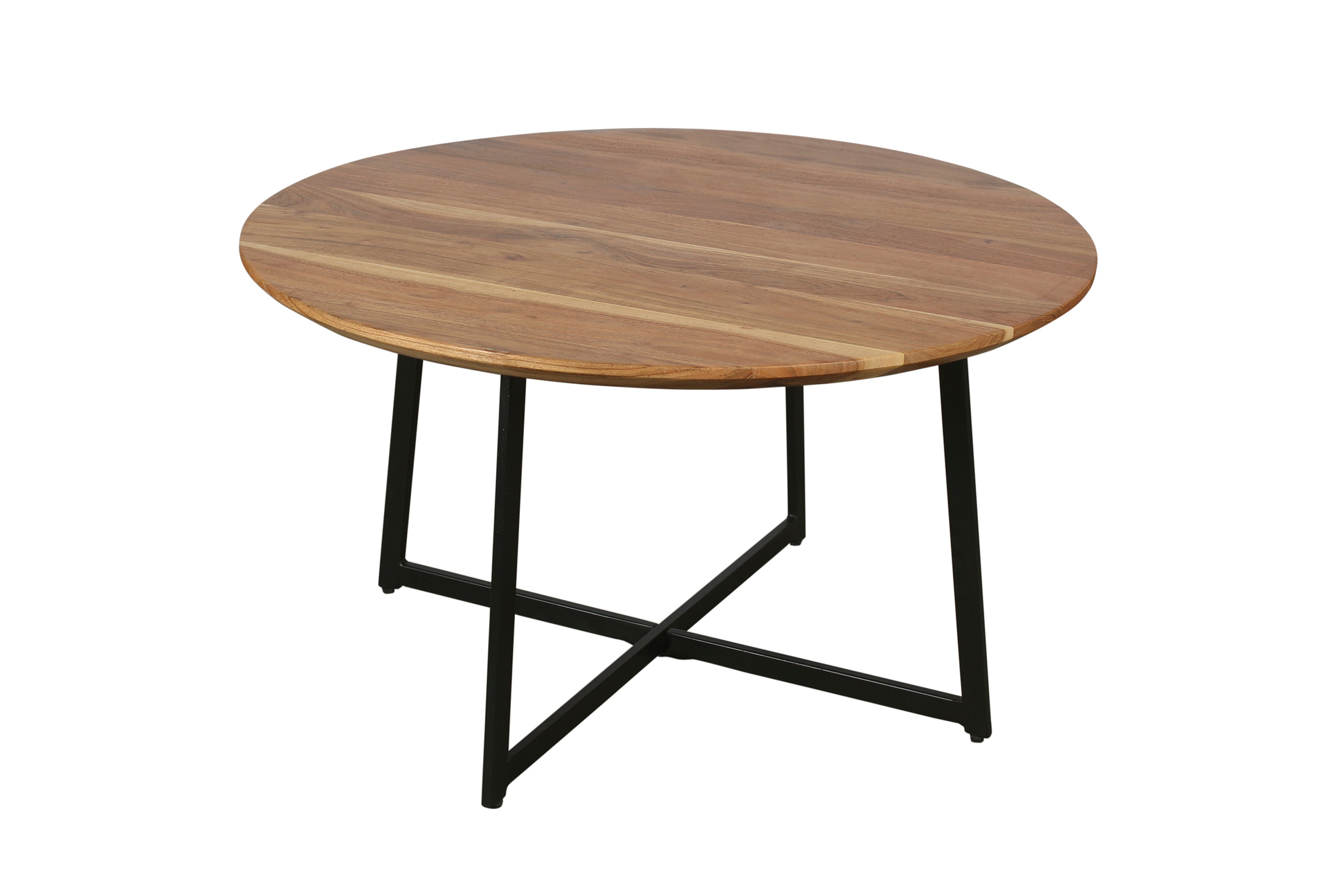 Couchtisch ALINA / Platte Akazie massiv / Gestell Metall schwarz / D 80, H 47 cm