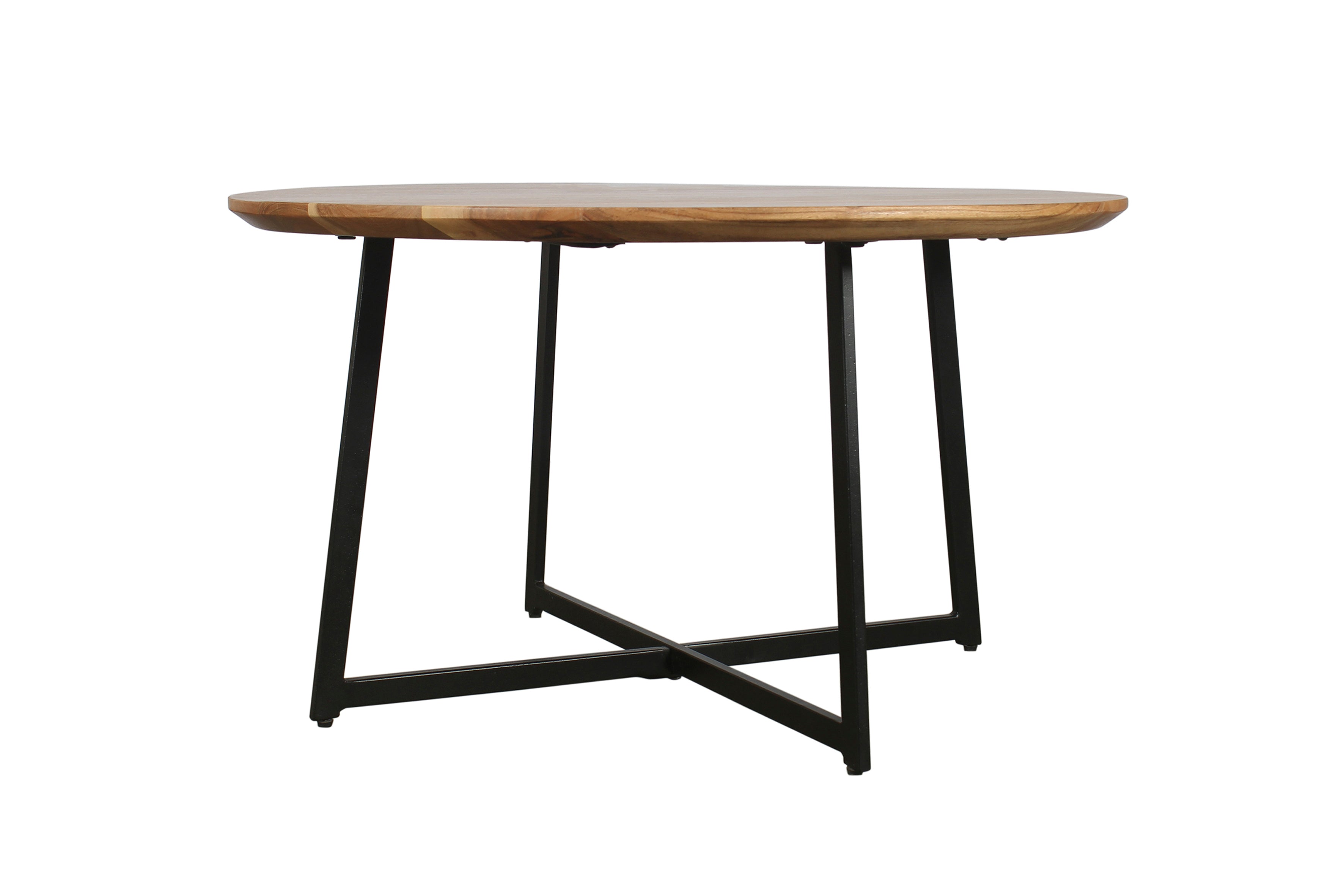 Couchtisch ALINA / Platte Akazie massiv / Gestell Metall schwarz / D 80, H 47 cm
