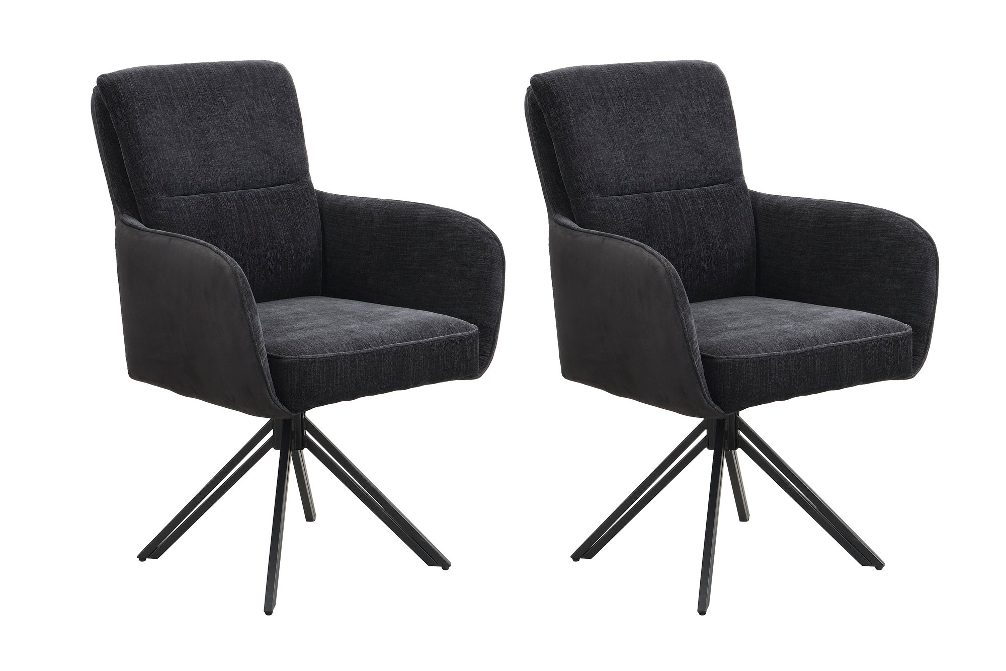 Stuhl 2-er Set TINO / Bezug Webstoff-Mikrofaser in schwarz oder hellgrau, Gestell in schwarz / 360° drehbar / Esszimmerstuhl / Küchenstuhl / B 62 x H 94 x T 70 cm