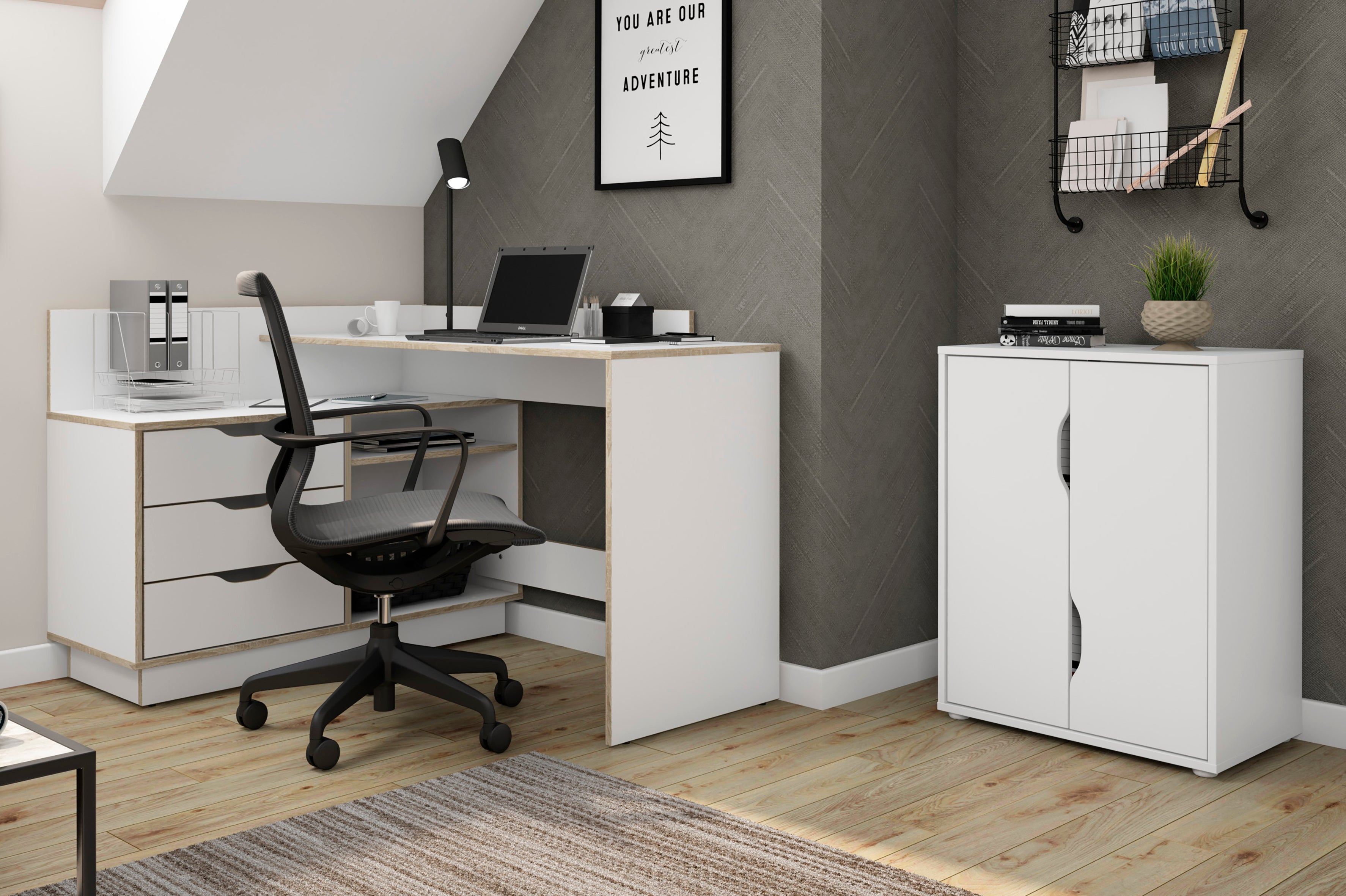 Aktenschrank BELFAST / mit viel Stauraum / 2 Türen / weiß oder anthazit / B 60, H 76,5, T 37 cm