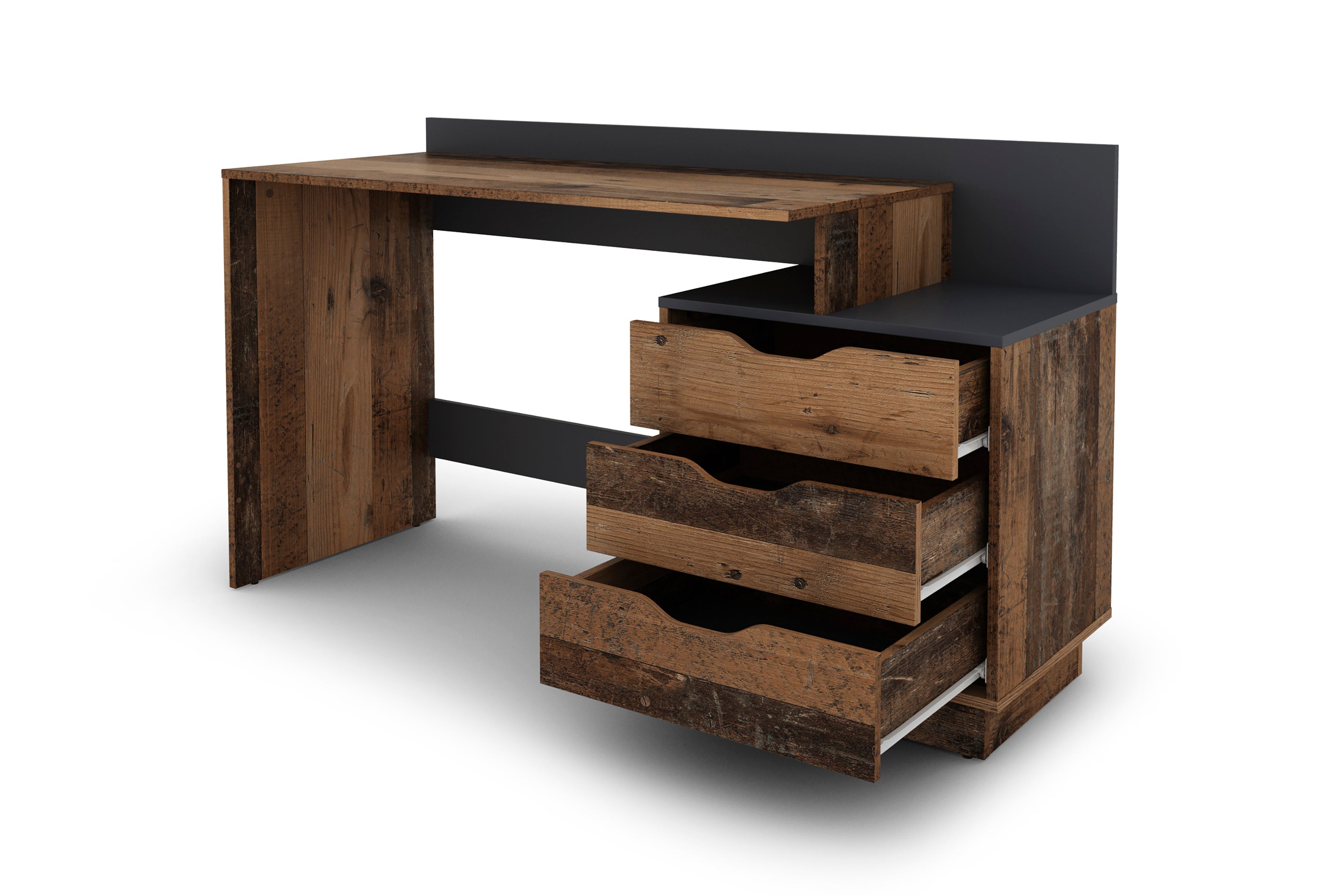 Schreibtisch BELFAST / Rechts oder Links montierbar / 3 Schubkästen / in Artisan Eiche (Eiche-Optik), Old Wood (Altholz-Optik) oder weiß / Bürotisch / Schreibtisch / B 138, H 83,5, T 51,5 cm