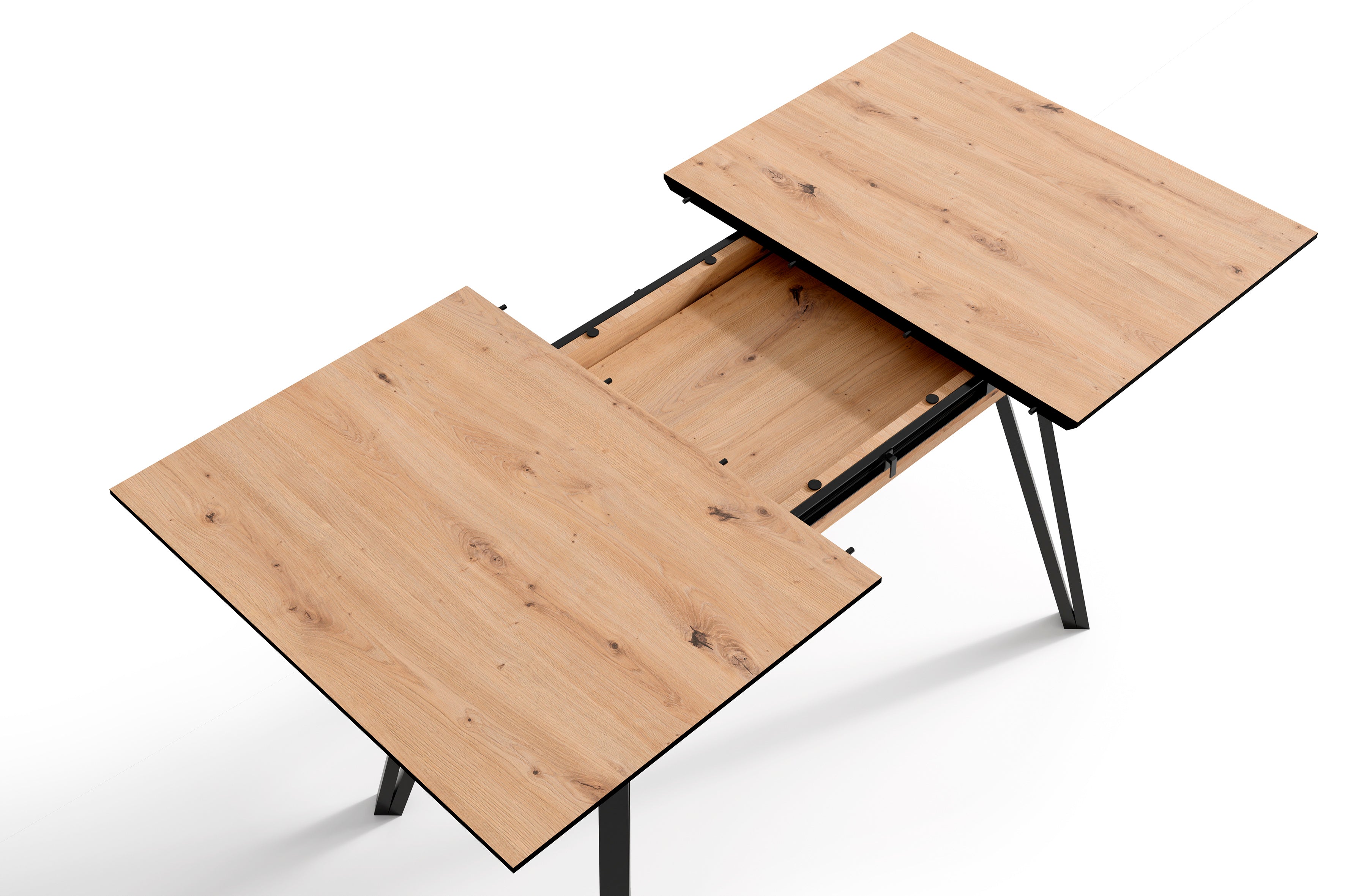 Esstisch BERLIN / Tischplatte Artisan Eiche / Gestell Metall schwarz / mit Auszug / B 120 - 160, H 75, T 80 cm