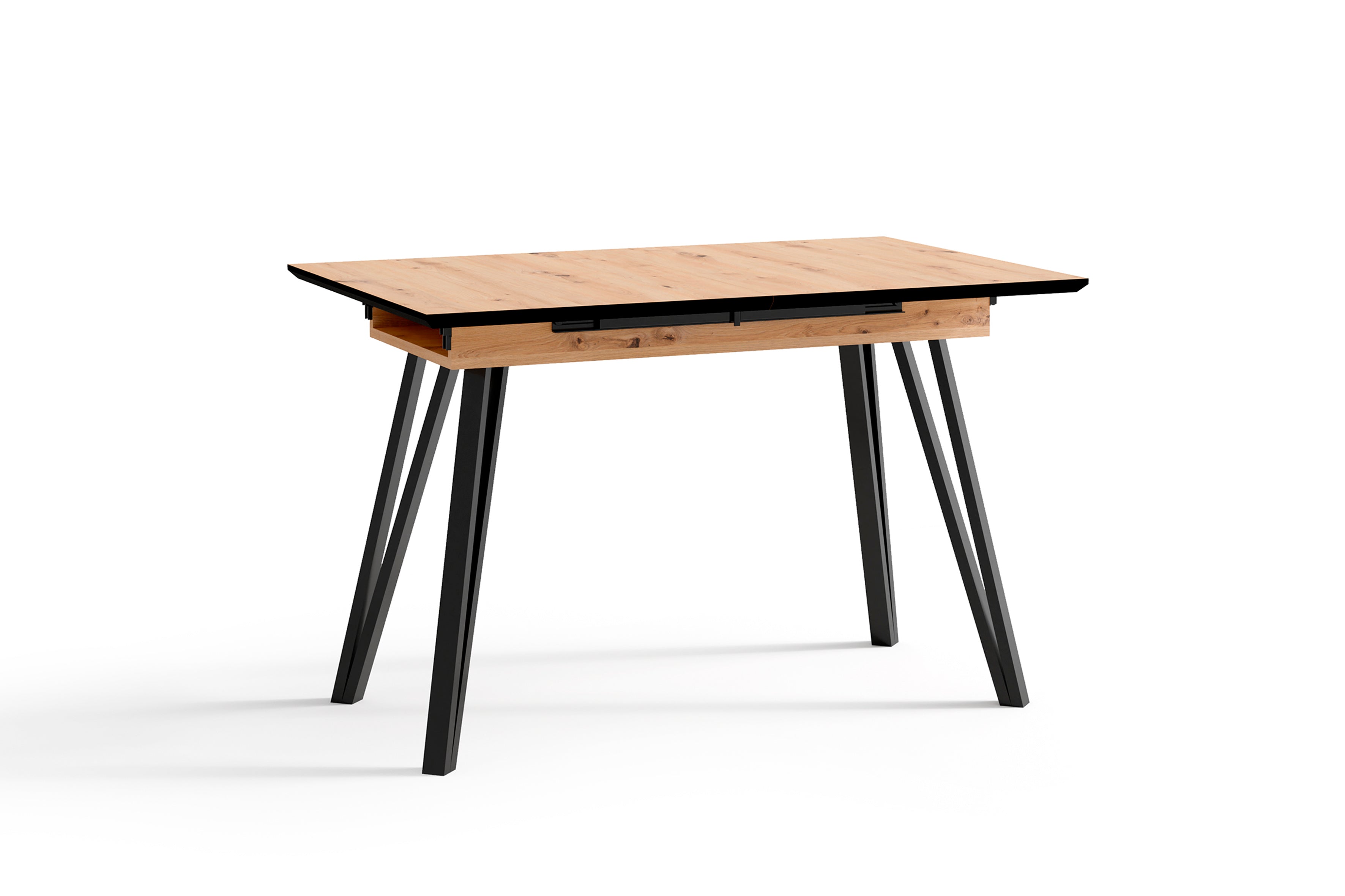 Esstisch BERLIN / Tischplatte Artisan Eiche / Gestell Metall schwarz / mit Auszug / B 120 - 160, H 75, T 80 cm