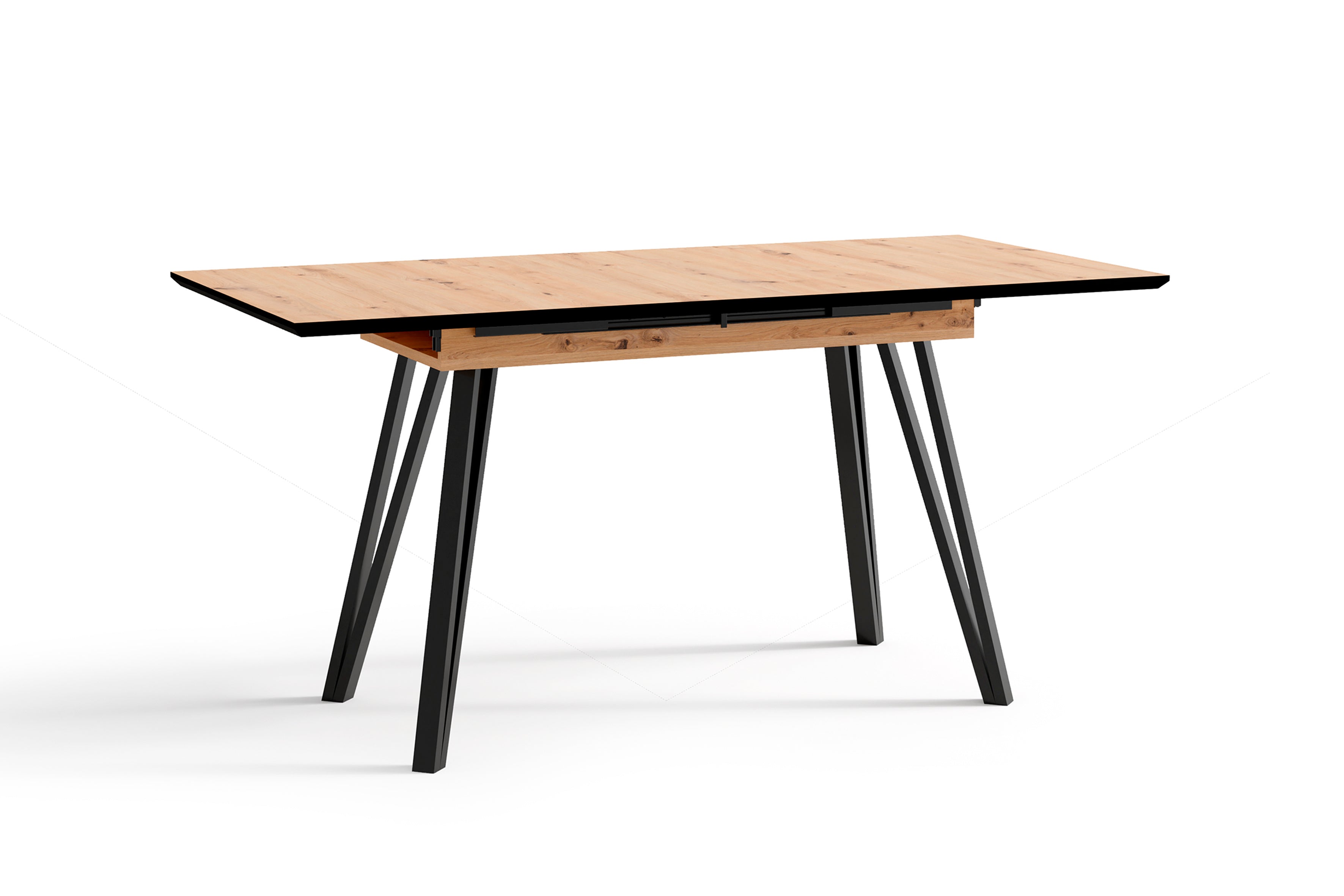 Esstisch BERLIN / Tischplatte Artisan Eiche / Gestell Metall schwarz / mit Auszug / B 120 - 160, H 75, T 80 cm