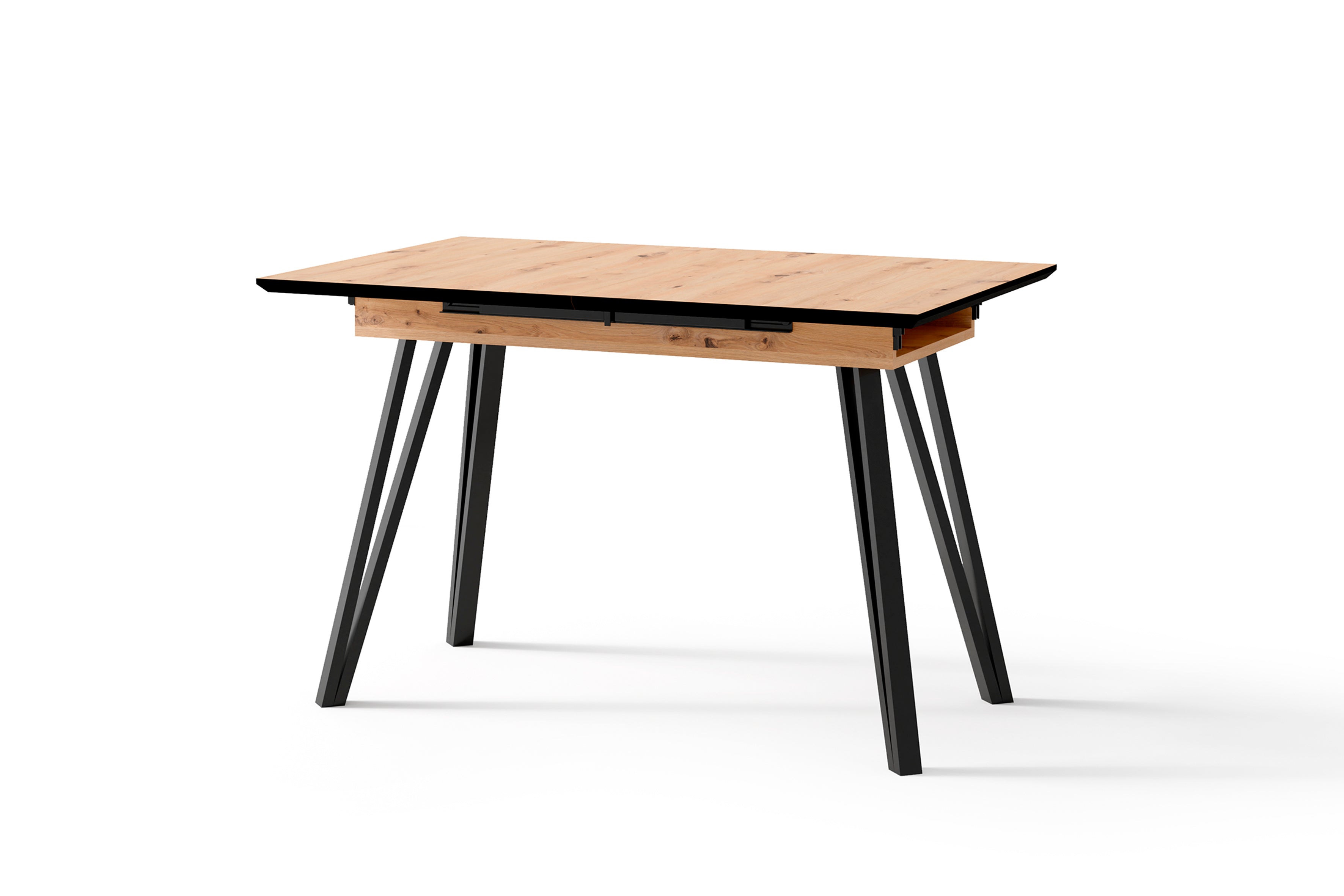 Esstisch BERLIN / Tischplatte Artisan Eiche / Gestell Metall schwarz / mit Auszug / B 120 - 160, H 75, T 80 cm