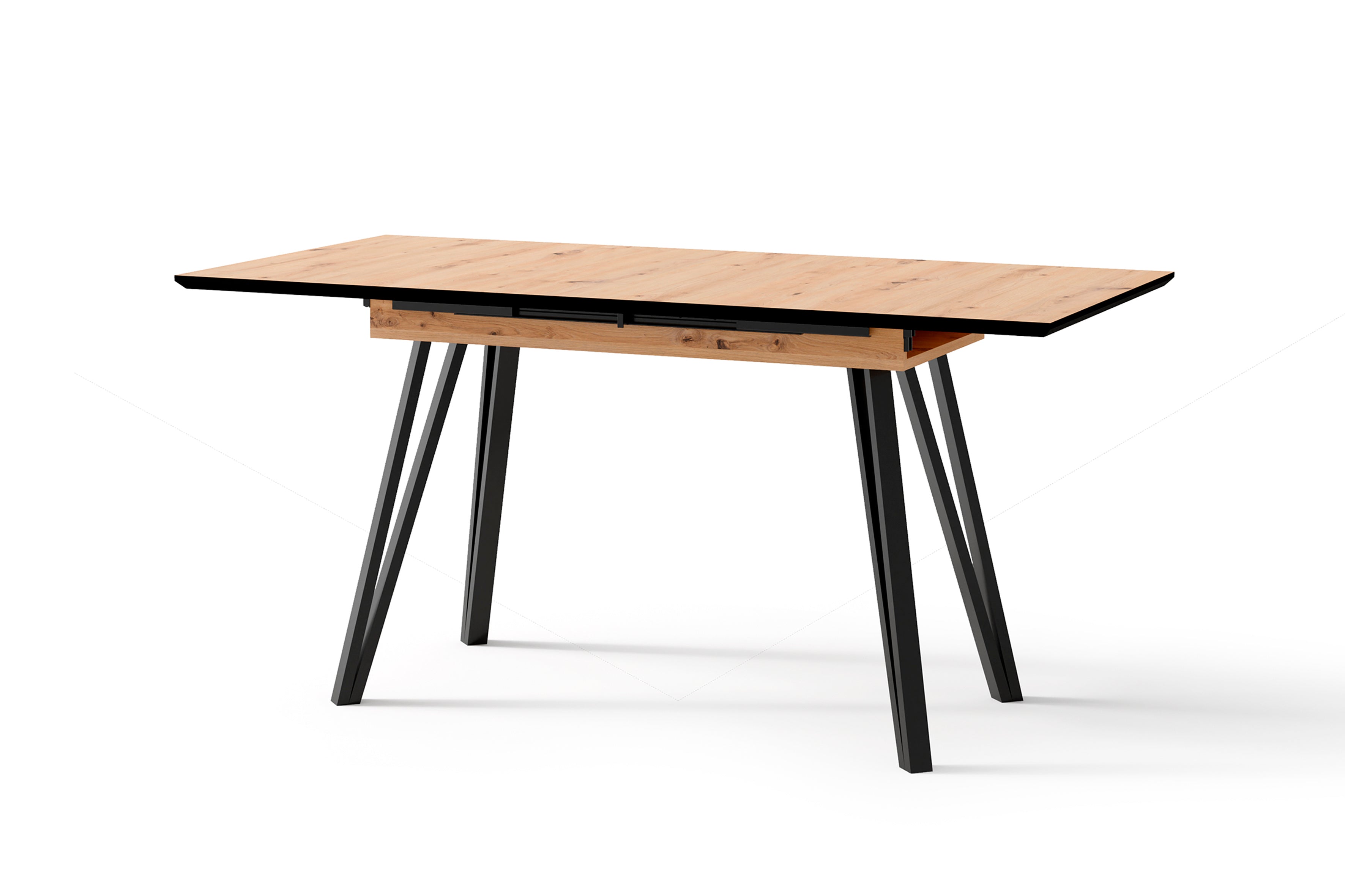 Esstisch BERLIN / Tischplatte Artisan Eiche / Gestell Metall schwarz / mit Auszug / B 120 - 160, H 75, T 80 cm