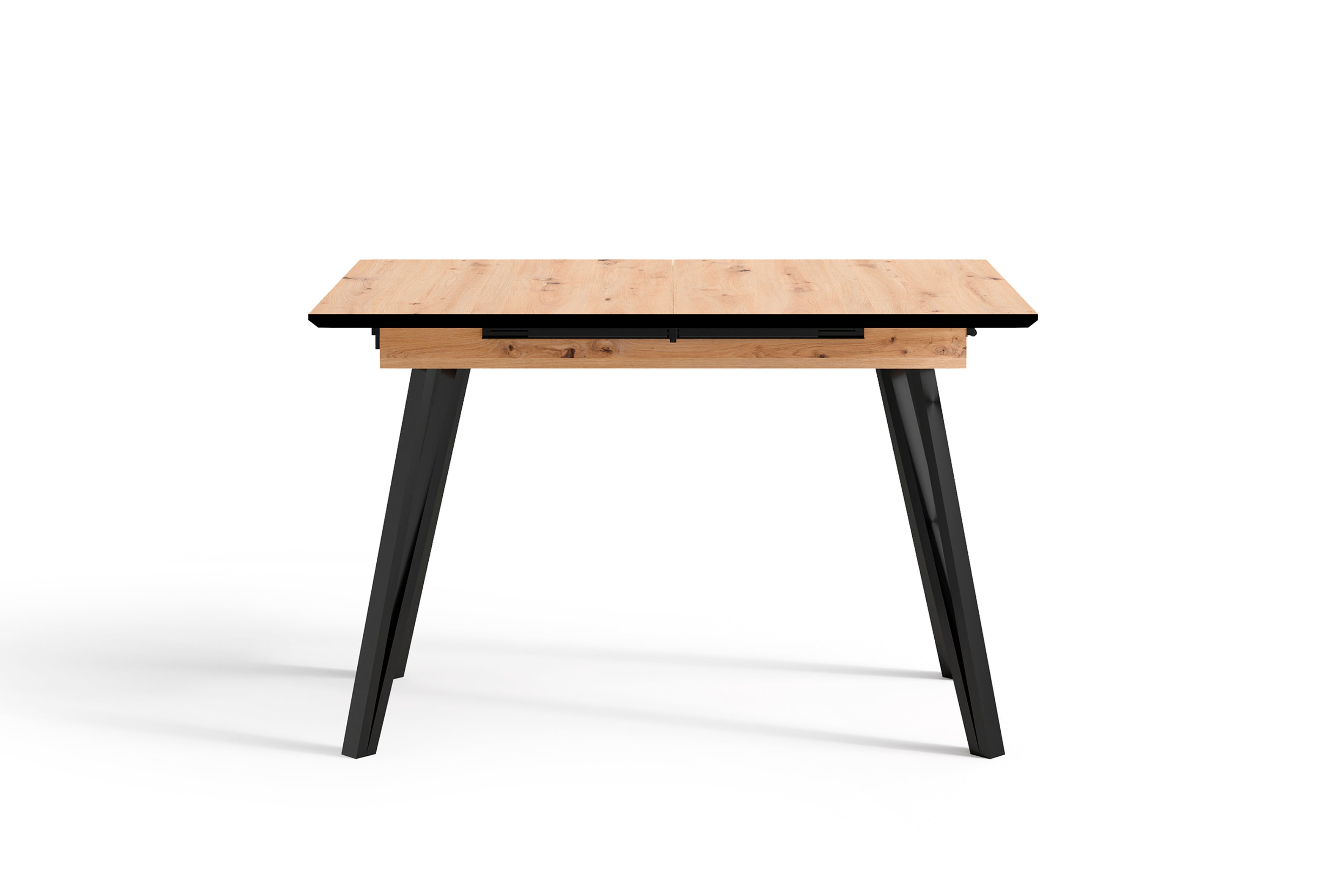 Esstisch BERLIN / Tischplatte Artisan Eiche / Gestell Metall schwarz / mit Auszug / B 120 - 160, H 75, T 80 cm