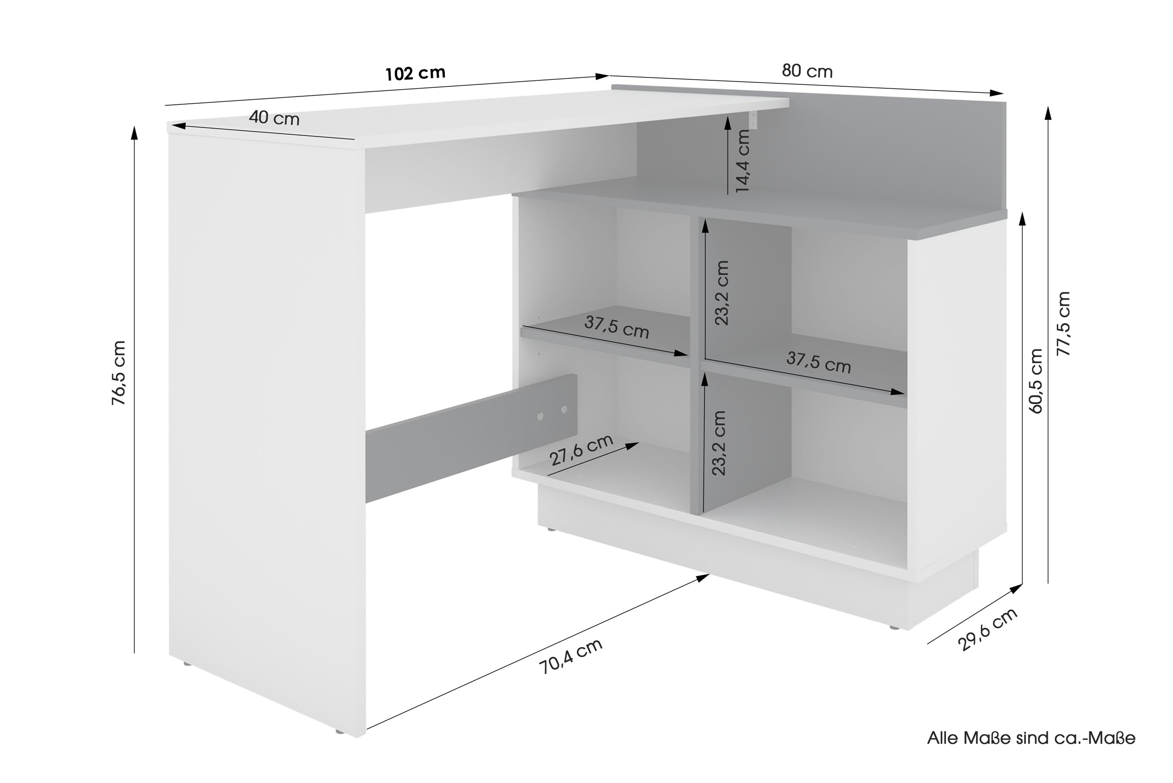 Schreibtisch BERNI / Gaming-Tisch in weiß oder Artisan Eiche (Eiche-Optik) mit graphit / Mit viel Stauraum und großer Tischplatte / Computer-Tisch / PC / Arbeits-Tisch / rechts-links montierbar / B 102, H 77,5, T 80 cm