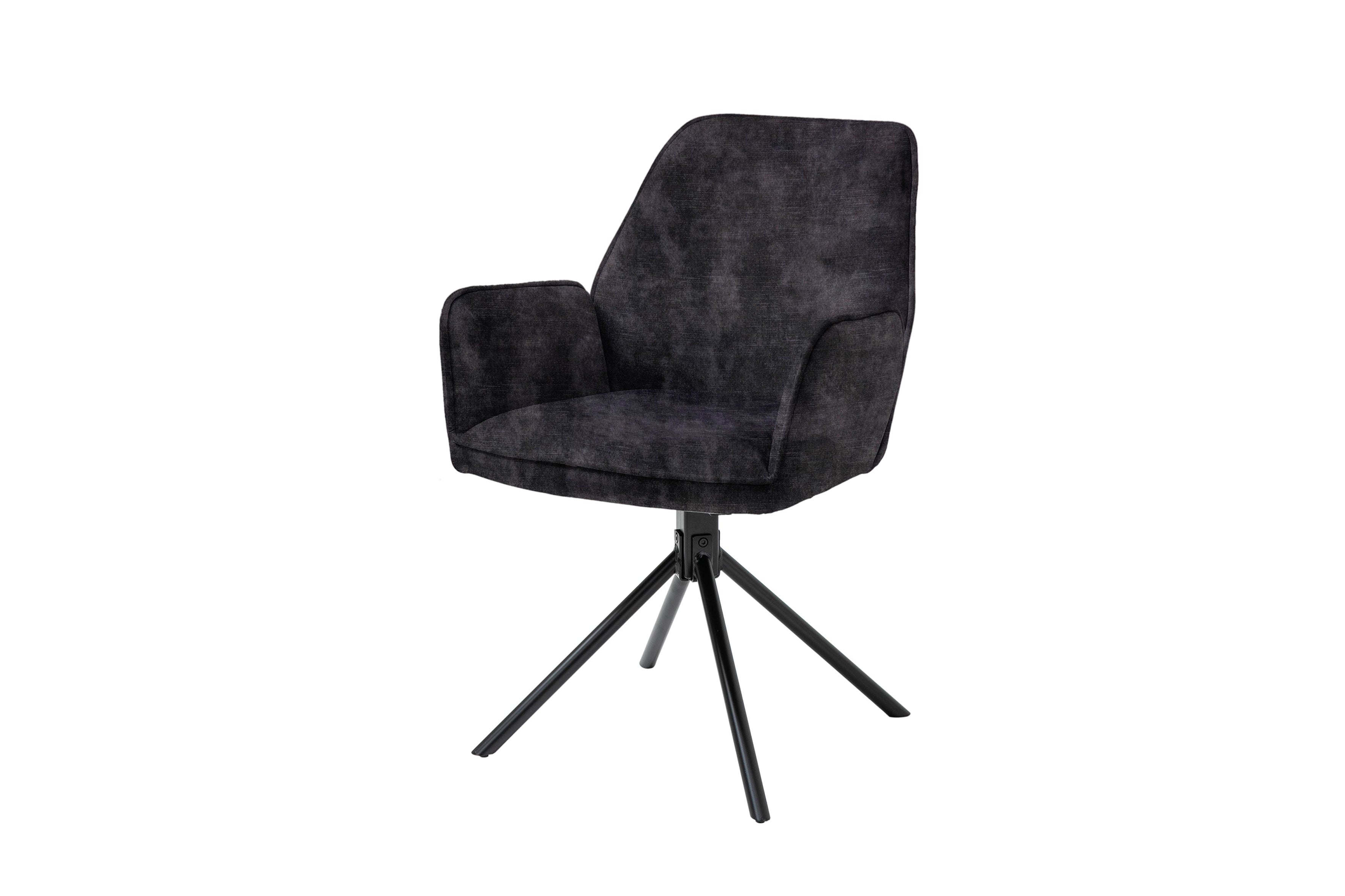 Esszimmerstuhl 2er Set Blair / Microfaser in schwarz, Samt in anthrazit oder Webstoff in hellgrau / Gestell Metall schwarz / Sitzschale 360° drehbar / Esszimmerstuhl / Wohnzimmerstuhl / B 57, H 89, T 61 cm