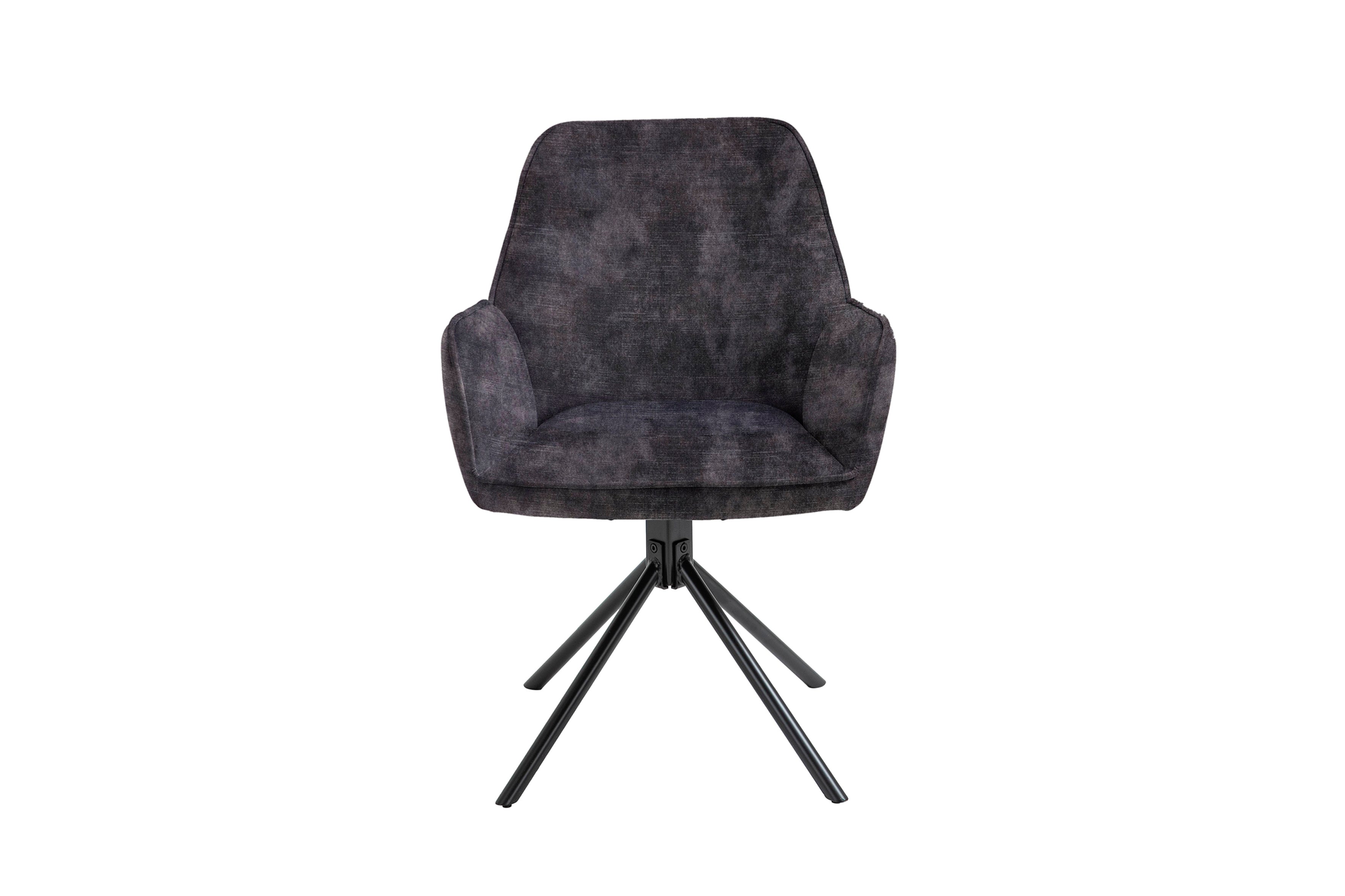 Esszimmerstuhl 2er Set Blair / Microfaser in schwarz, Samt in anthrazit oder Webstoff in hellgrau / Gestell Metall schwarz / Sitzschale 360° drehbar / Esszimmerstuhl / Wohnzimmerstuhl / B 57, H 89, T 61 cm