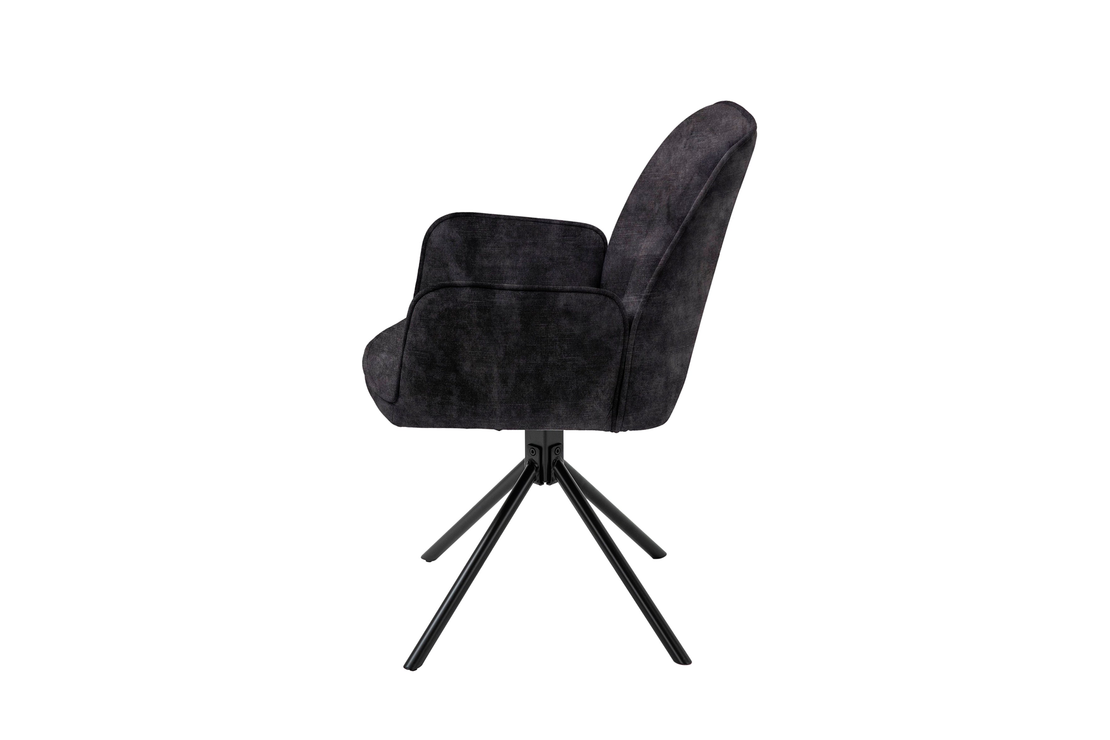 Esszimmerstuhl 2er Set Blair / Microfaser in schwarz, Samt in anthrazit oder Webstoff in hellgrau / Gestell Metall schwarz / Sitzschale 360° drehbar / Esszimmerstuhl / Wohnzimmerstuhl / B 57, H 89, T 61 cm