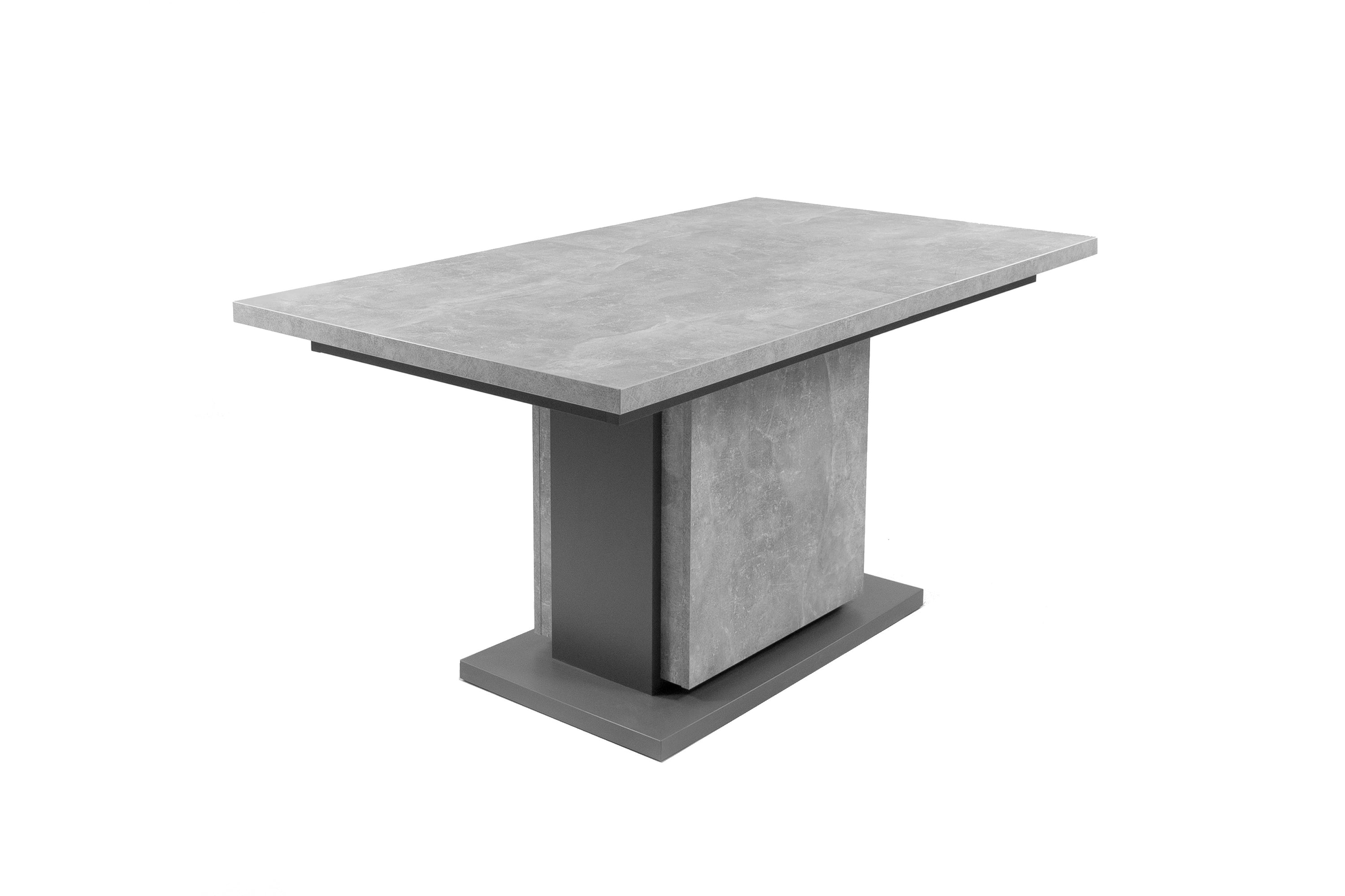 Säulentisch mit Auszug BRITTA / Melamin Old Wood (Altholz-Optik) oder Light Atelier (Beton-Optik), anthrazit / 140-190 x 75 x 80 cm / Auszugstisch / Esszimmer-Tisch auf 190 cm ausziehbar