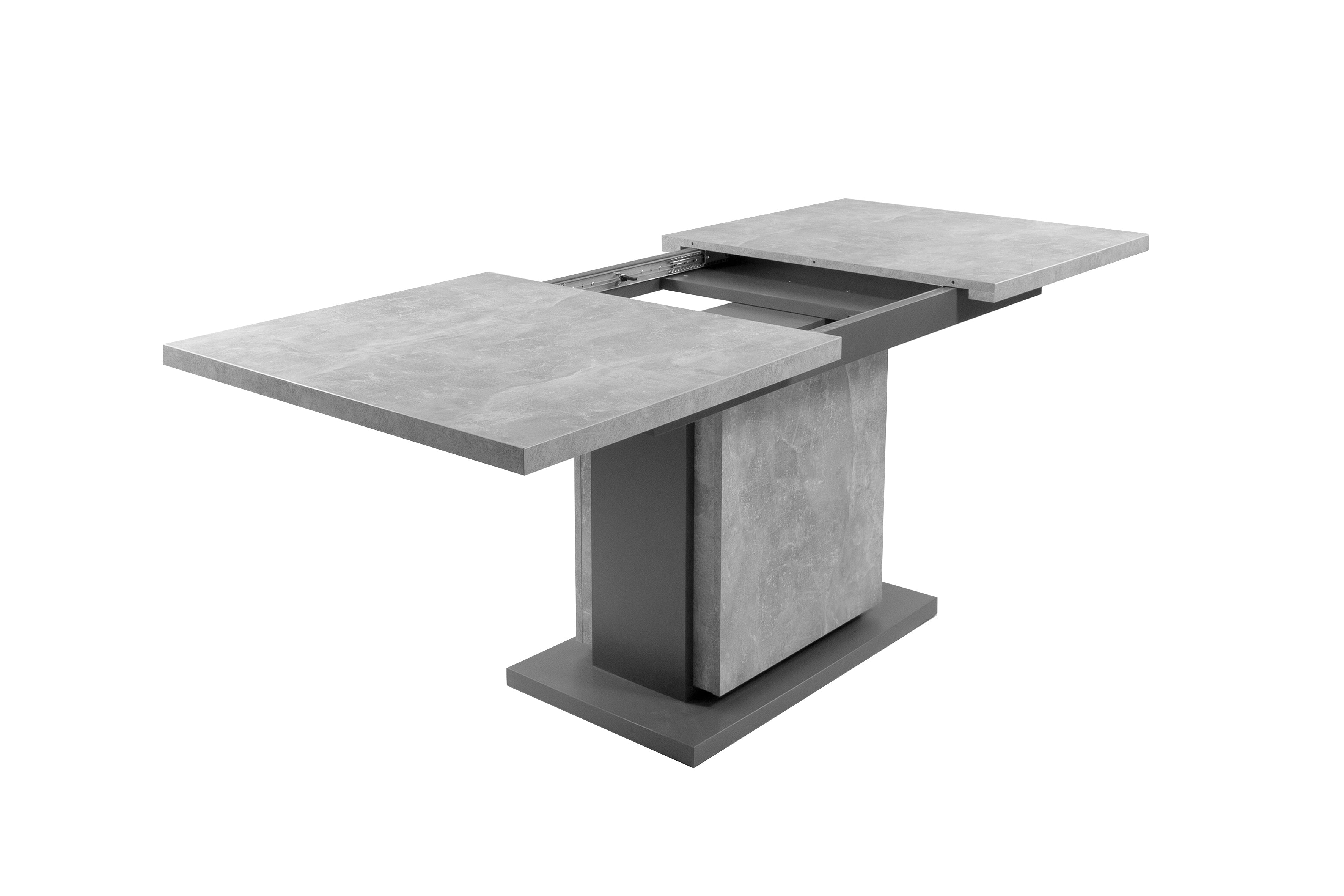 Säulentisch mit Auszug BRITTA / Melamin Old Wood (Altholz-Optik) oder Light Atelier (Beton-Optik), anthrazit / 140-190 x 75 x 80 cm / Auszugstisch / Esszimmer-Tisch auf 190 cm ausziehbar