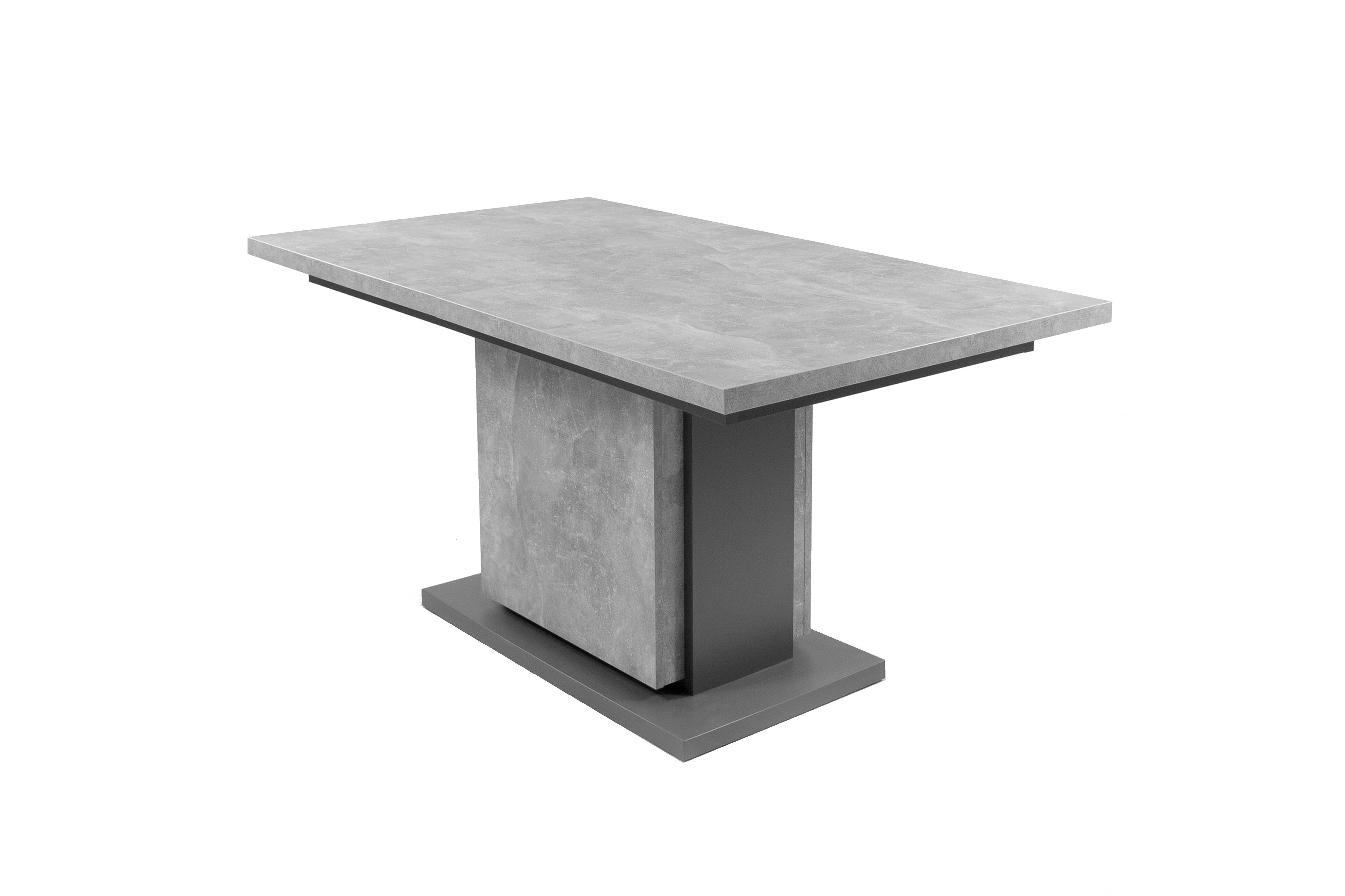 Säulentisch mit Auszug BRITTA / Melamin Old Wood (Altholz-Optik) oder Light Atelier (Beton-Optik), anthrazit / 140-190 x 75 x 80 cm / Auszugstisch / Esszimmer-Tisch auf 190 cm ausziehbar