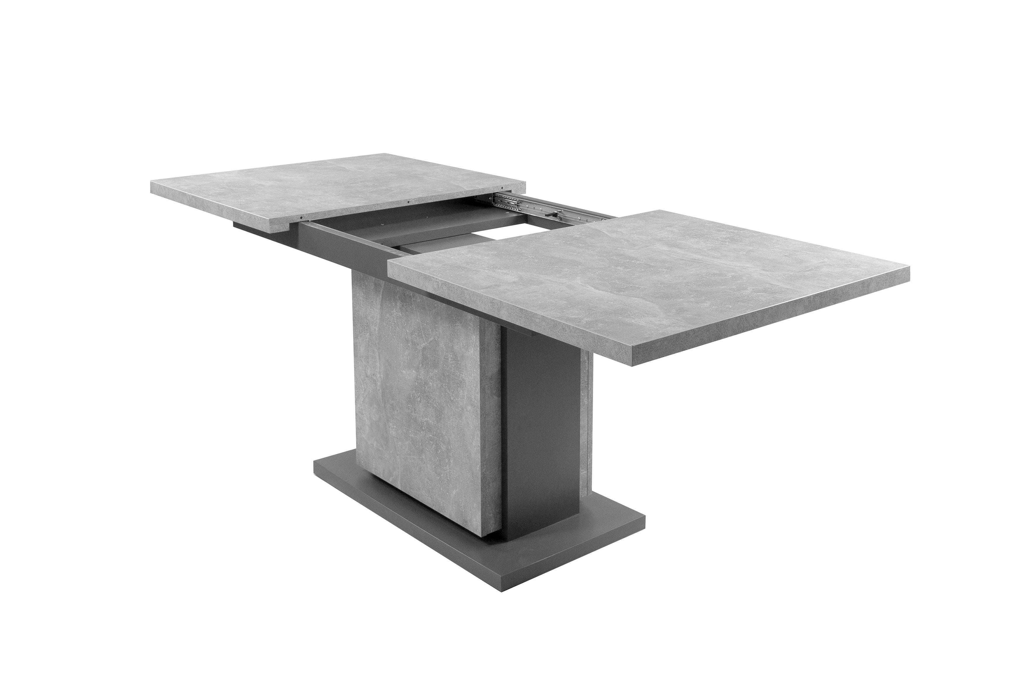 Säulentisch mit Auszug BRITTA / Melamin Old Wood (Altholz-Optik) oder Light Atelier (Beton-Optik), anthrazit / 140-190 x 75 x 80 cm / Auszugstisch / Esszimmer-Tisch auf 190 cm ausziehbar