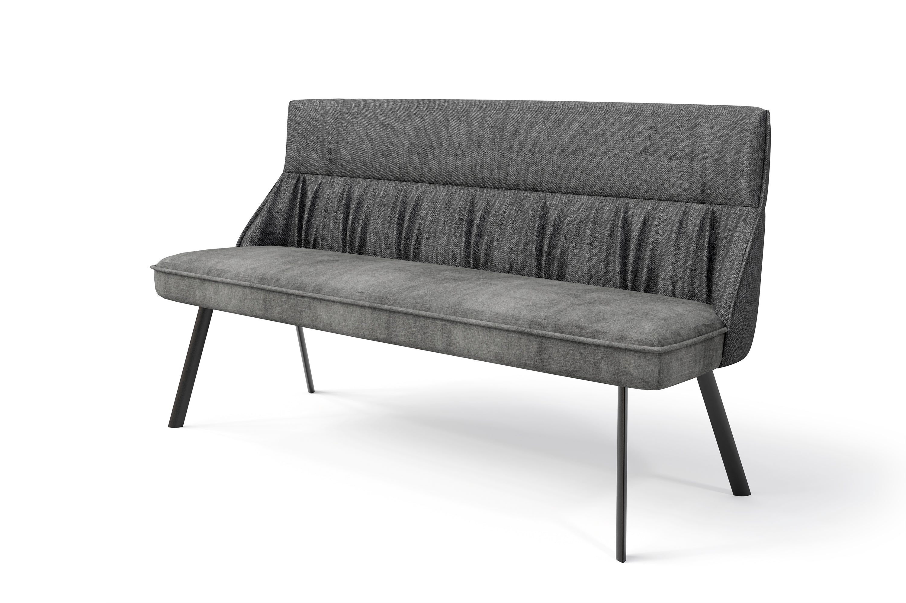 Bank CALIFORNIA / Rücken Webstoff anthrazit oder grün / Sitz Vintage-Velvet anthrazit oder grün mit Keder / Gestell Metall schwarz / Bank mit Rückenlehne / B 180, H 88, T 63 cm