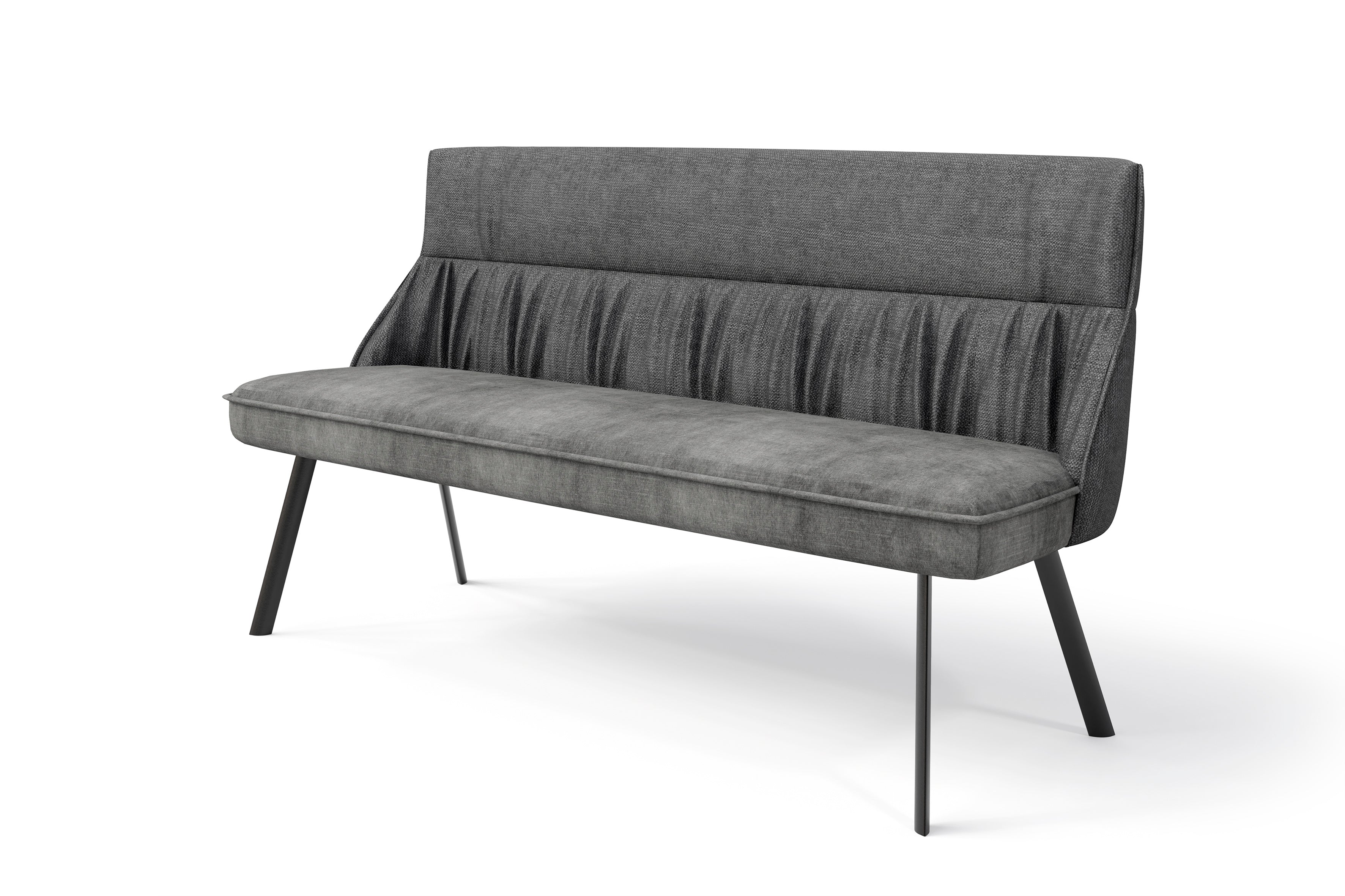 Bank CALIFORNIA / Rücken Webstoff anthrazit oder grün / Sitz Vintage-Velvet anthrazit oder grün mit Keder / Gestell Metall schwarz / Bank mit Rückenlehne / B 180, H 88, T 63 cm