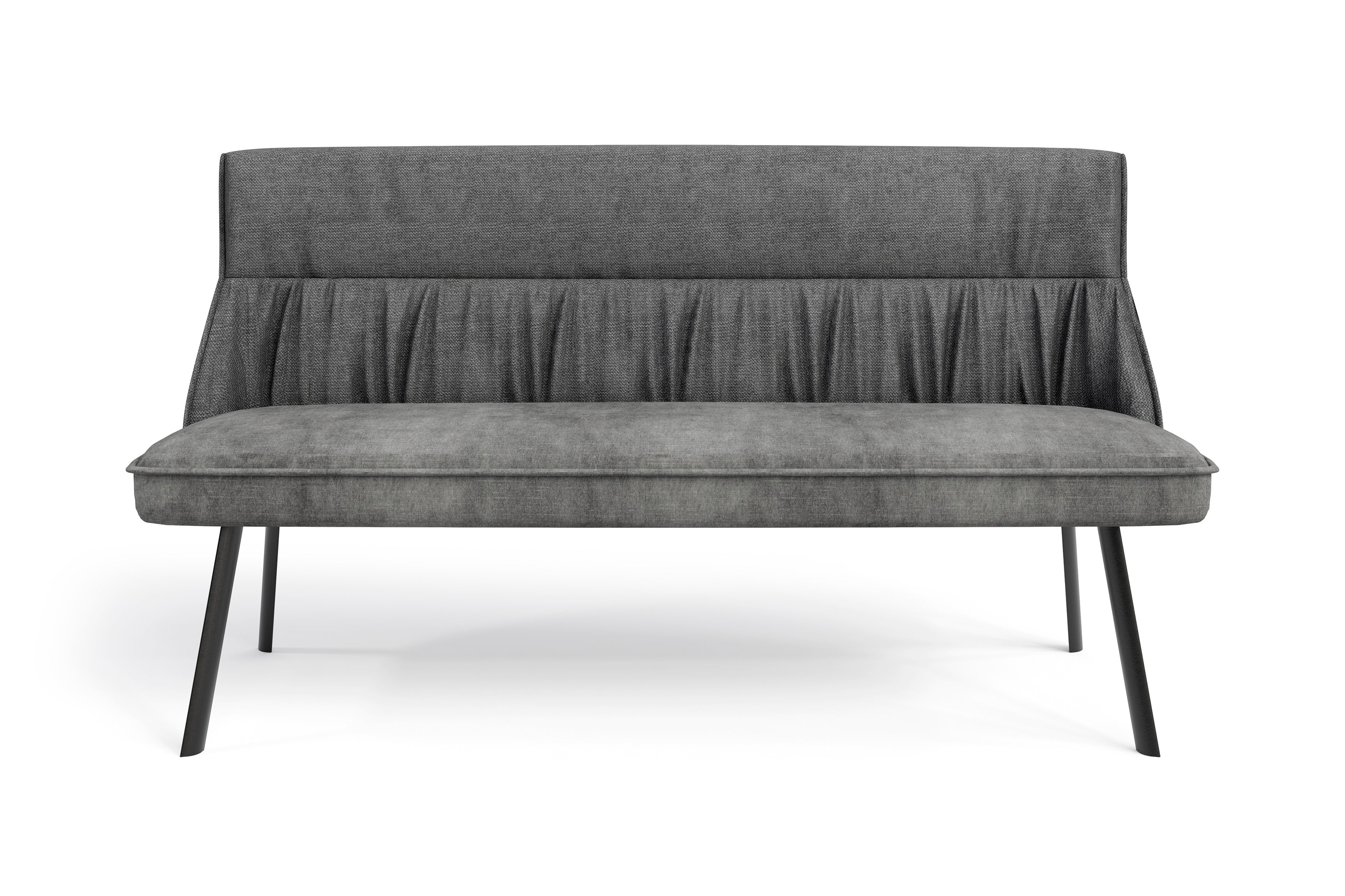 Bank CALIFORNIA / Rücken Webstoff anthrazit oder grün / Sitz Vintage-Velvet anthrazit oder grün mit Keder / Gestell Metall schwarz / Bank mit Rückenlehne / B 180, H 88, T 63 cm