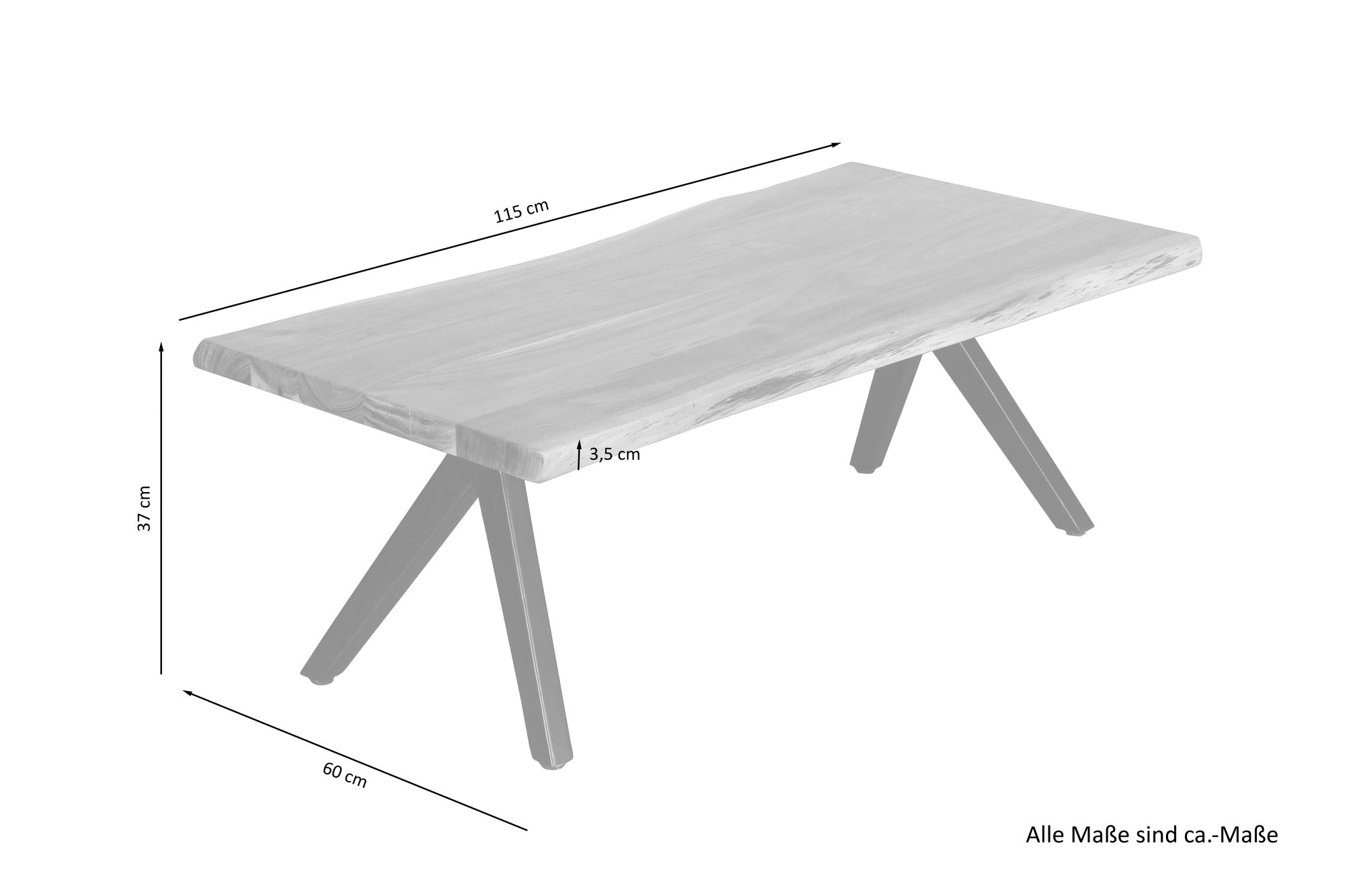 Couchtisch CHETA / Akazie natur, Metall schwarz / mit Baumkante / B 115, H 37, T 60 cm