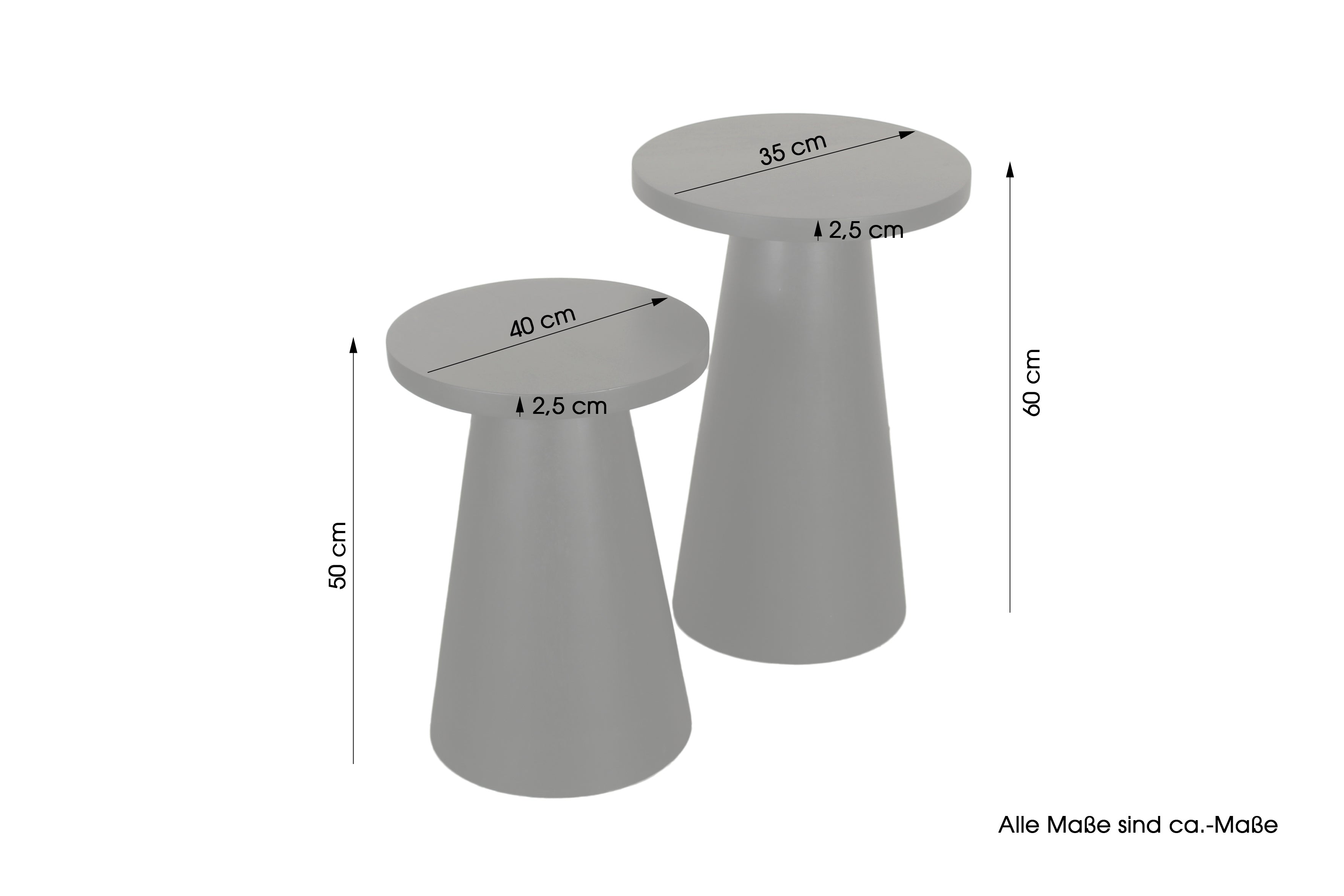 Beistelltisch CONE / Massivholz Akazie schwarz oder white wash lackiert / D 35, H 60 cm oder D 40, H 50 cm