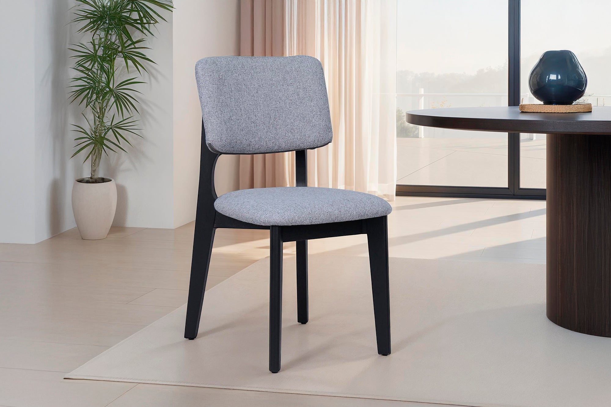 Esszimmerstuhl 2er Set ELSA / Webstoff beige oder grau / Gestell Massivholz schwarz / B 48, H 87, T 54 cm