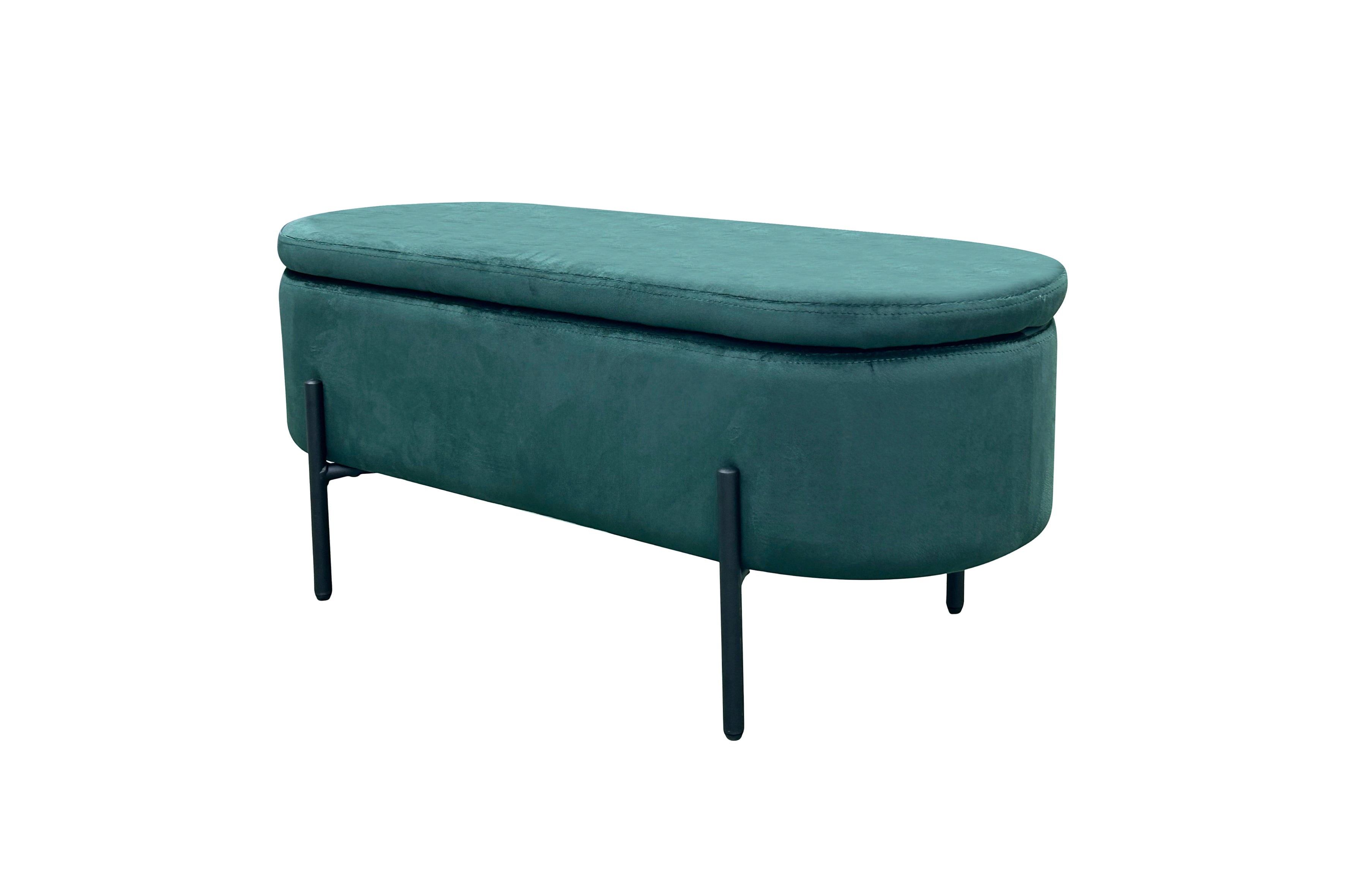 Bank NOVA / Samt dunkelgrün, grau oder schwarz / Metall schwarz pulverbeschichtet / Polsterbank mit Stauraum / B 95, H 42, T 37,5 cm