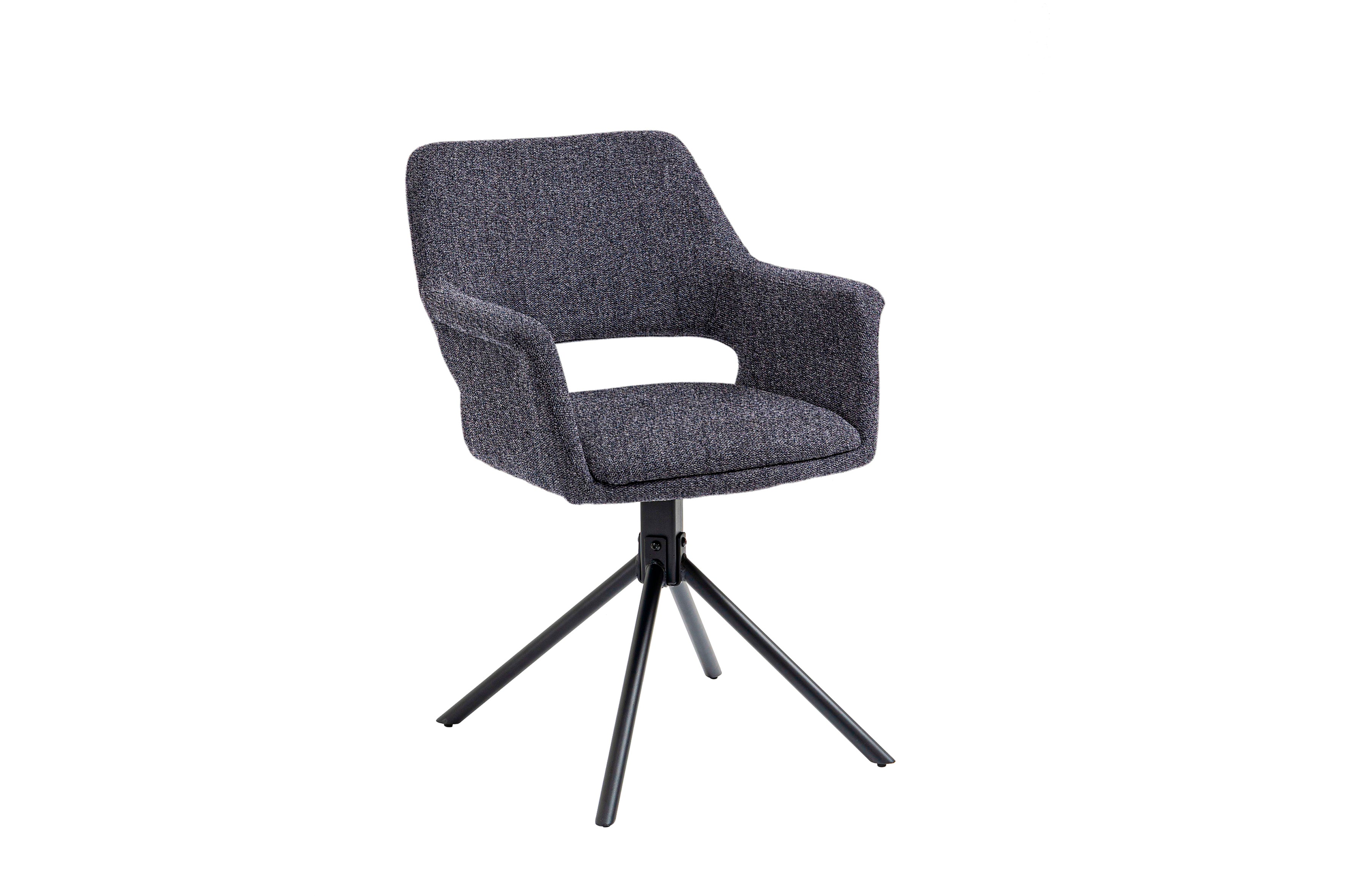 Esszimmerstuhl 2er Set Eleonore / Webstoff grau, Cord hellgrau, Bouclé dunkelgrau oder Samt anthrazit / Gestell Metall schwarz / Sitzschale 360° drehbar / Esszimmerstuhl / Wohnzimmerstuhl / B 57, H 84, T 61, cm